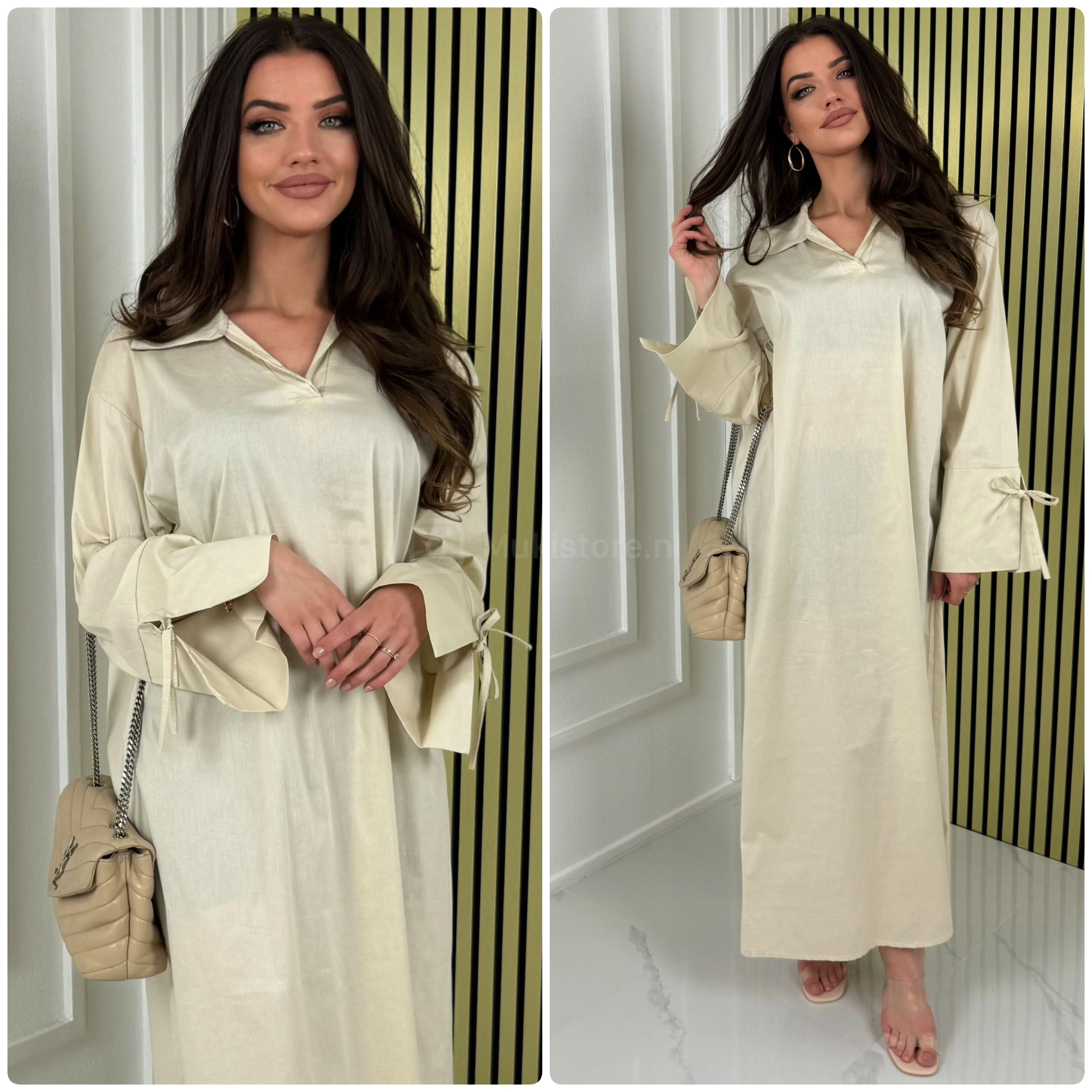 V Neck Collar Oversized Maxi Slit Tie Sleeve Detail - Image 22