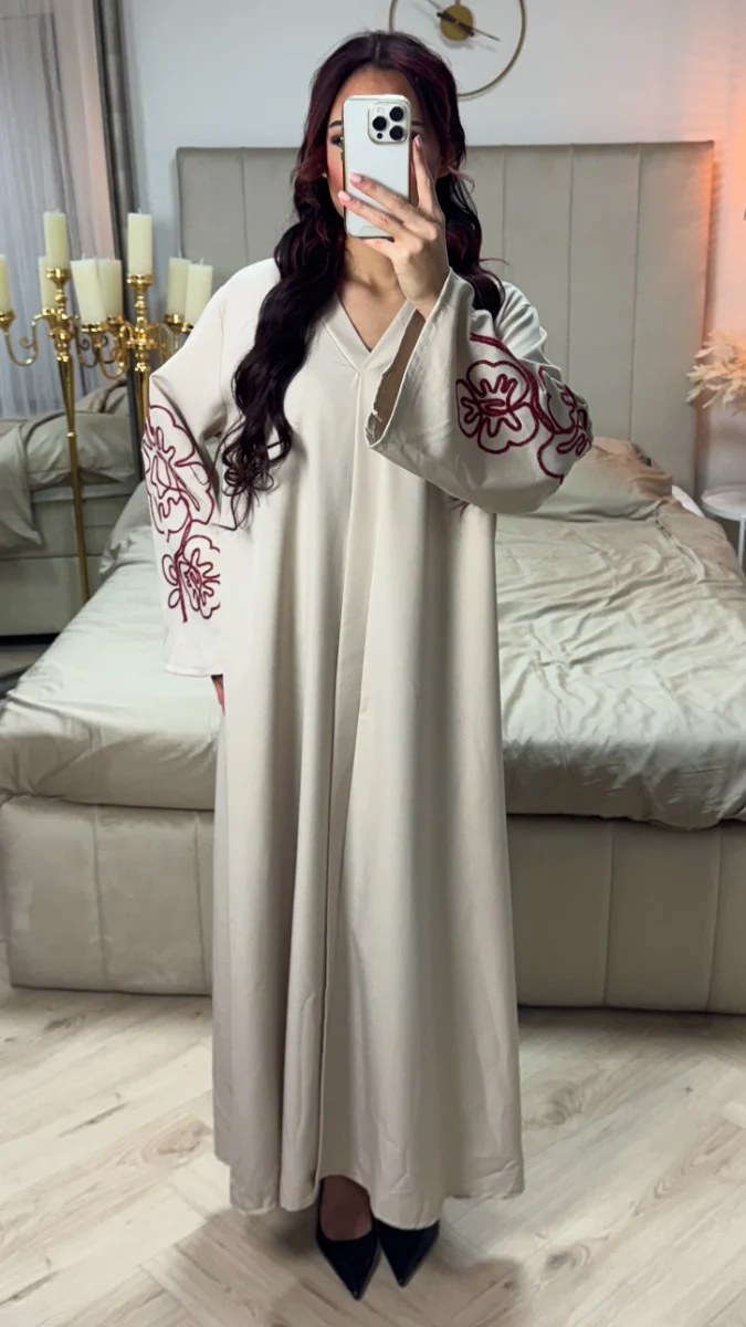 V Neck Dress Embroidery Sleeves - Image 3