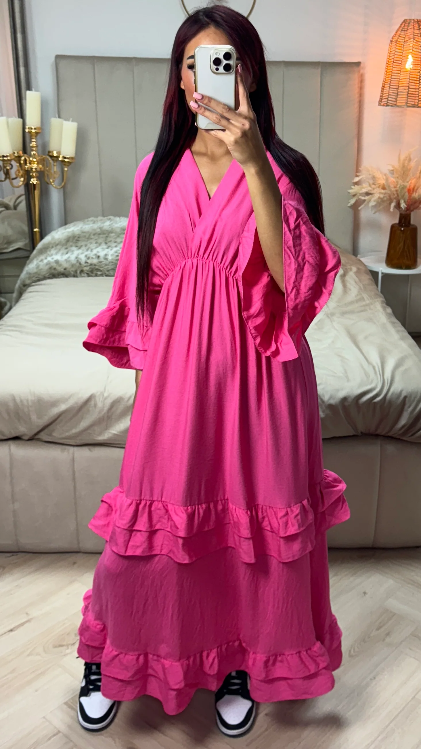 V Neck Dress Ruffle Detail - Image 8