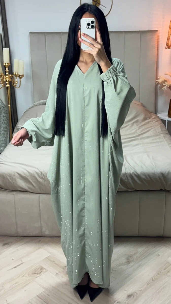 V Neck Oversized Strass Abaya Sleeve Detail - Image 7