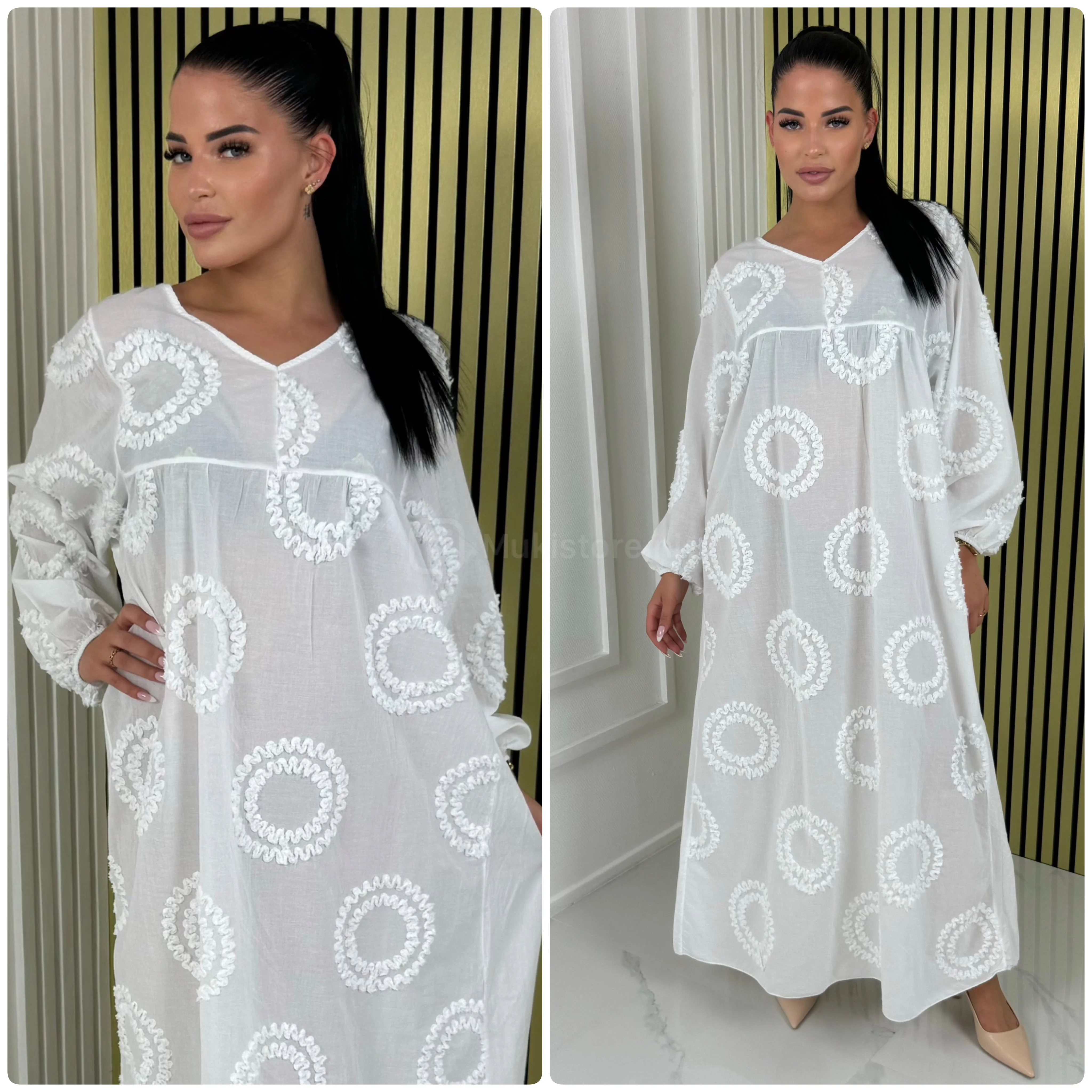 V Neck Round Embroidery Maxi - Image 10