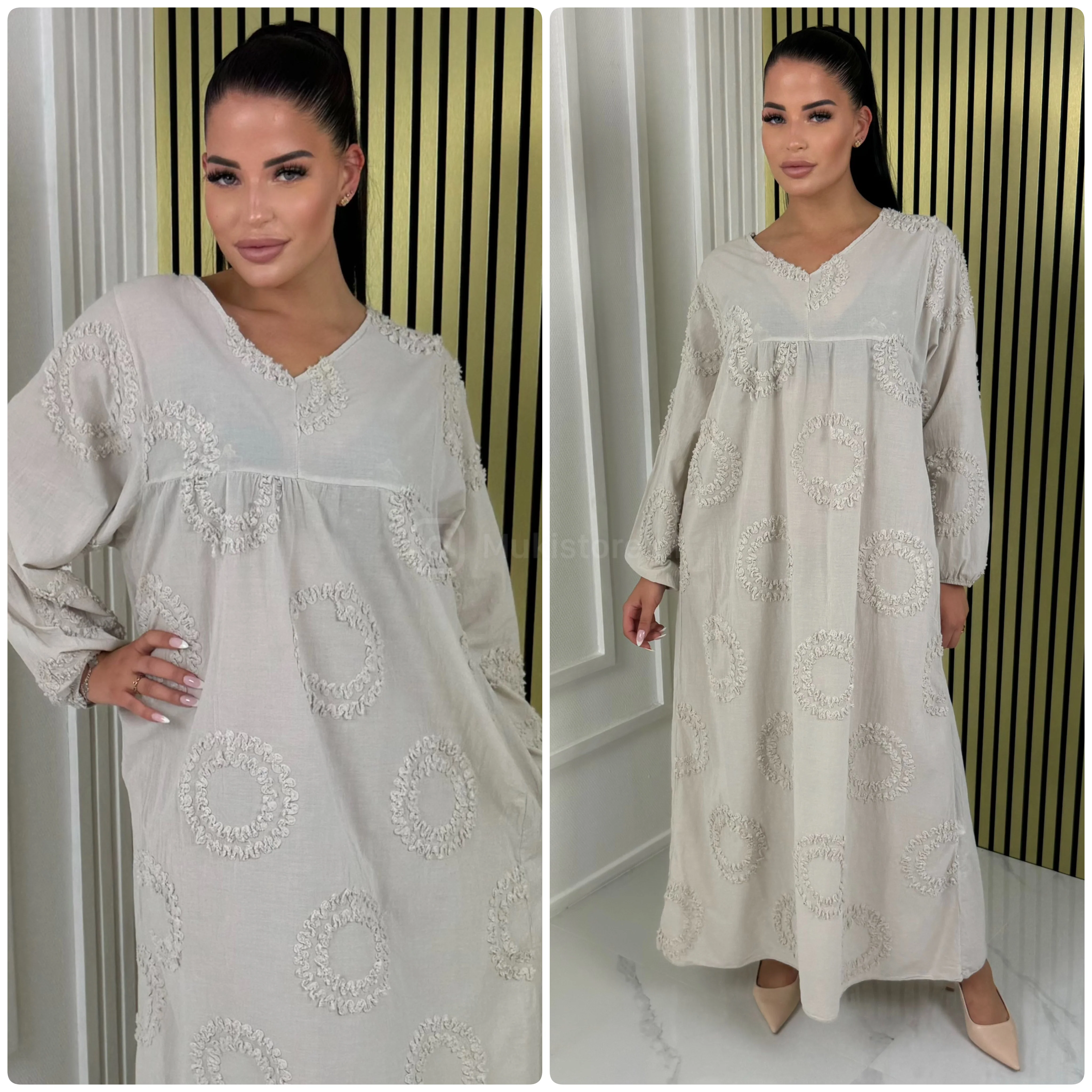 V Neck Round Embroidery Maxi - Image 12