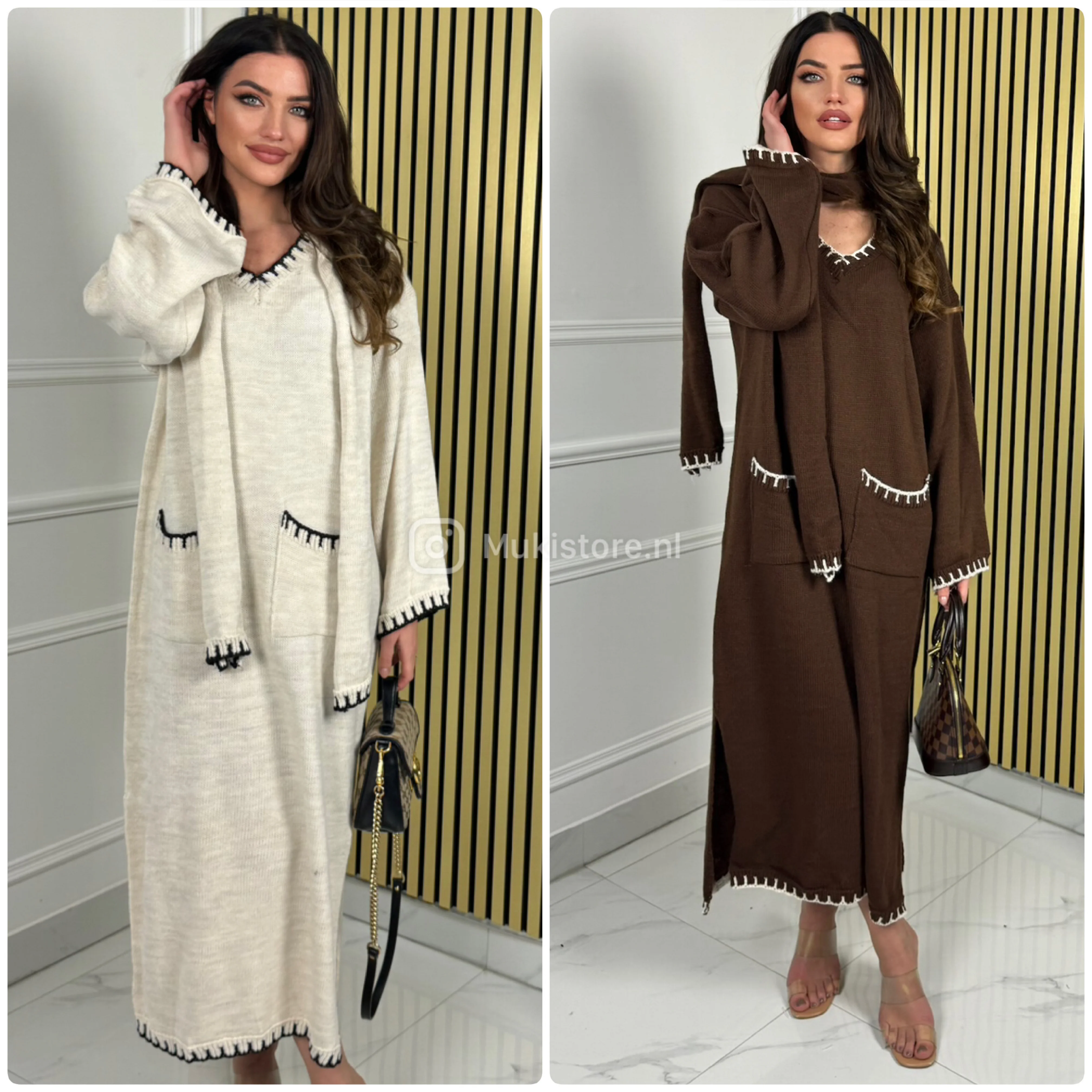 V Neck + Shawl Oversized Maxi Front Pockets MIni Stripes Detail - Image 4