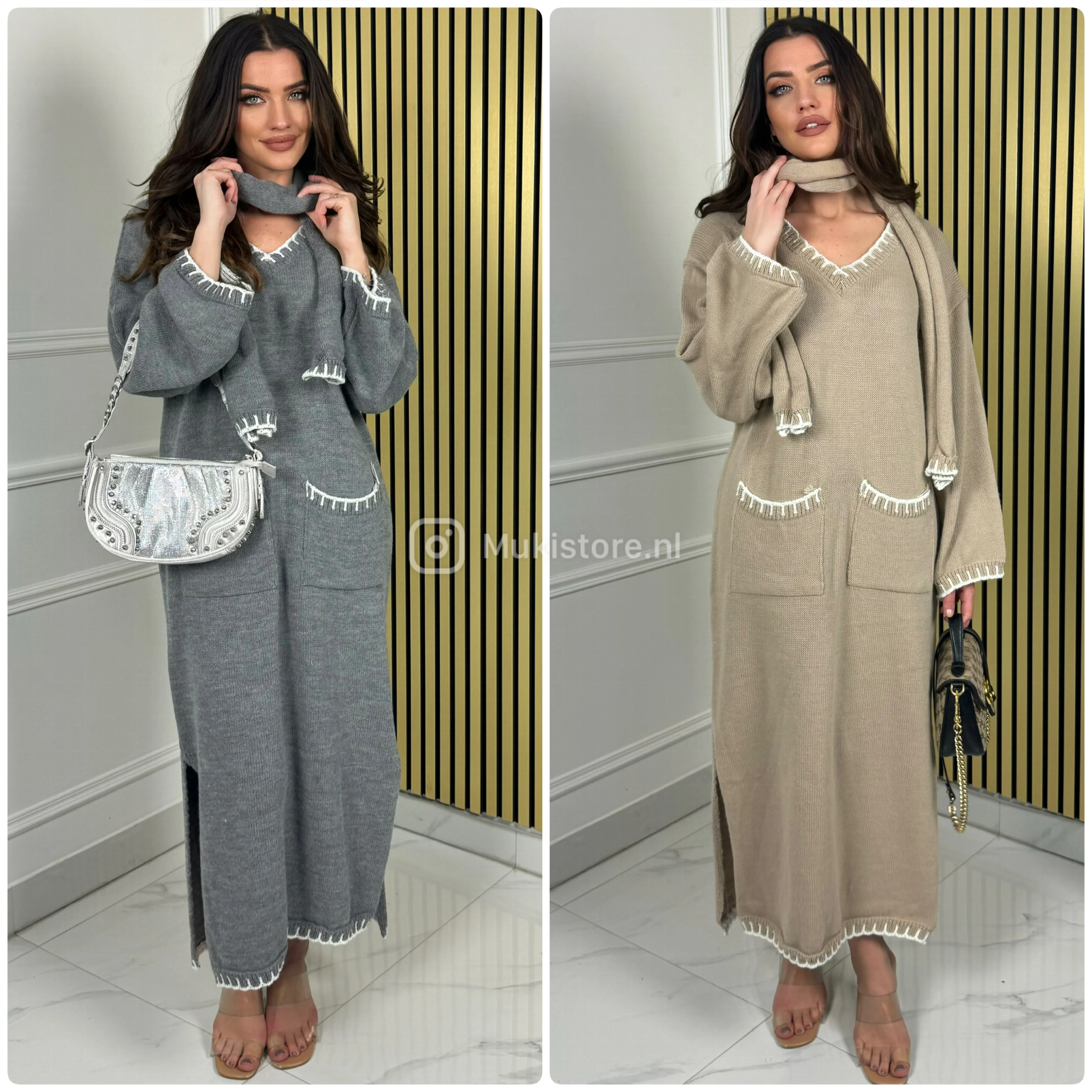 V Neck + Shawl Oversized Maxi Front Pockets MIni Stripes Detail - Image 7
