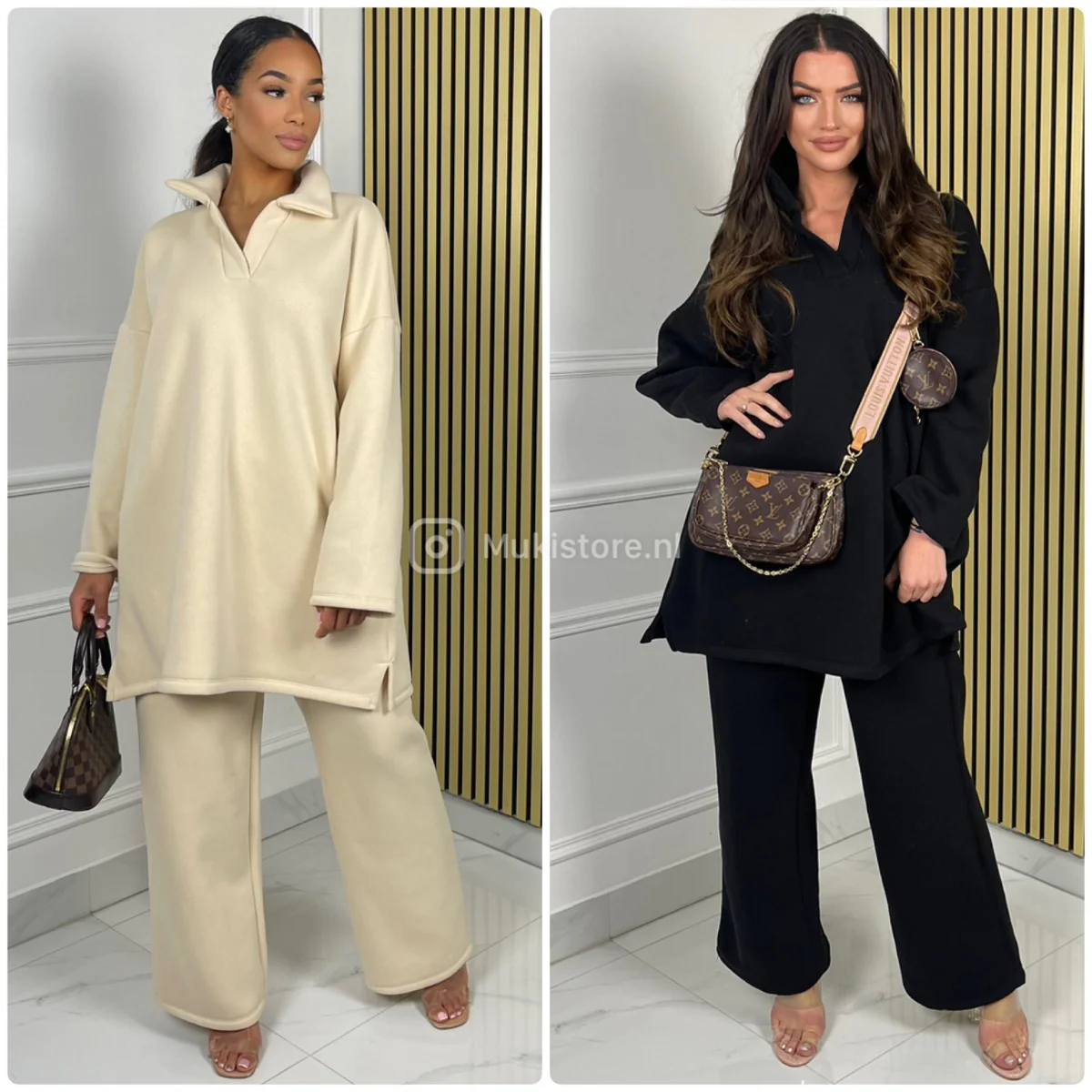 V Neck Thick Jogging Wide Leg Super Oversized Set