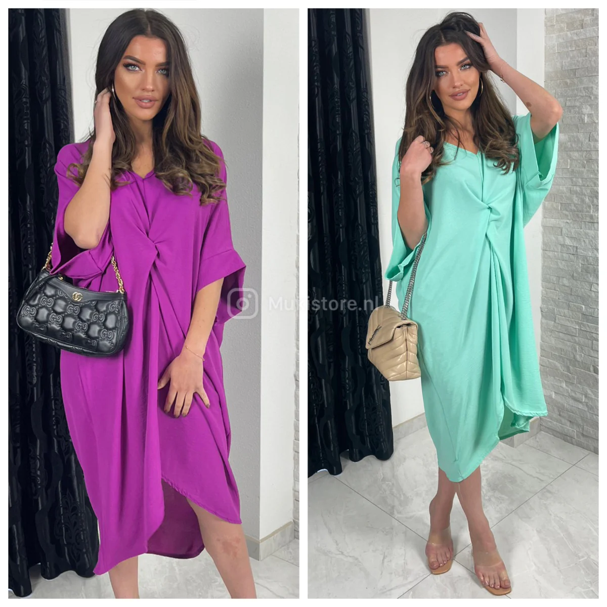 V Neck Wrapped Oversized Dress Mid Split - Image 11