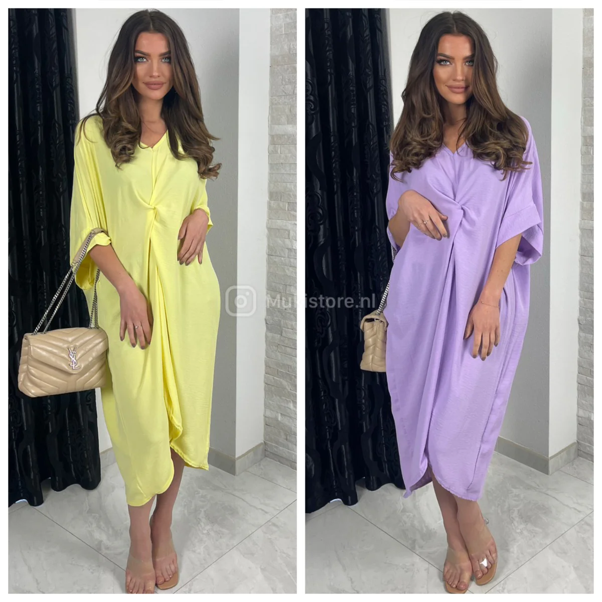 V Neck Wrapped Oversized Dress Mid Split - Image 12