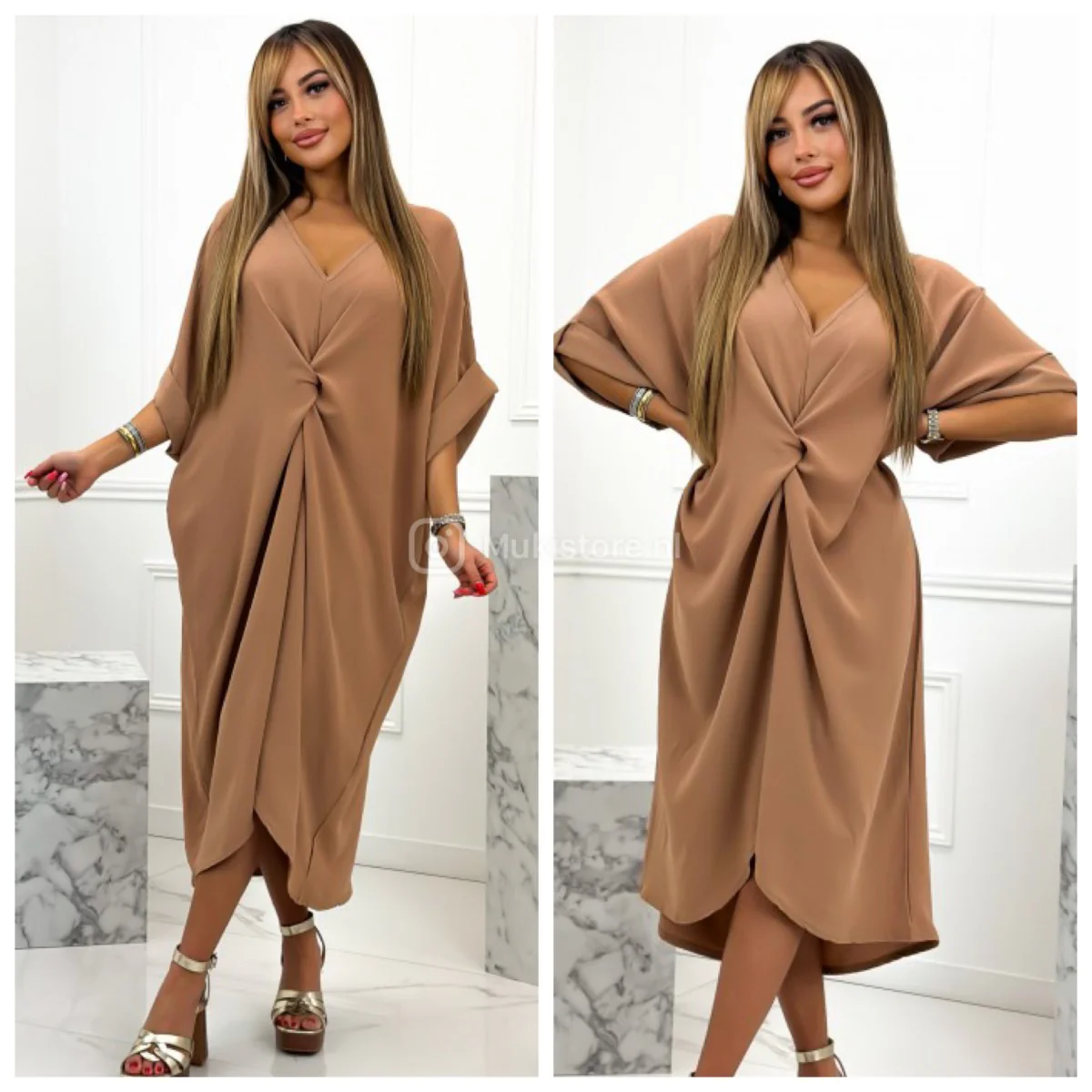 V Neck Wrapped Oversized Dress Mid Split - Image 2
