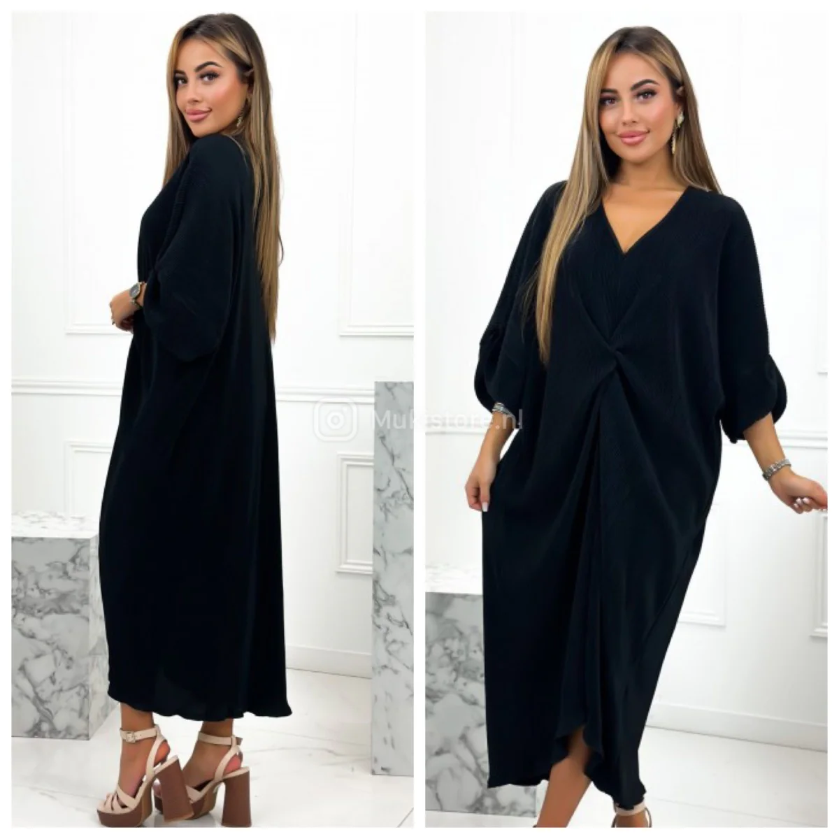 V Neck Wrapped Oversized Dress Mid Split - Image 4