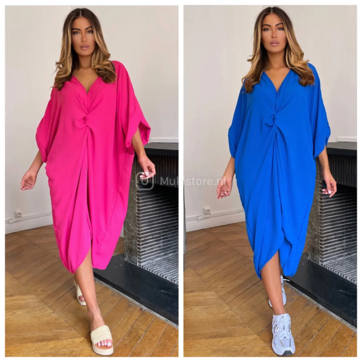 V Neck Wrapped Oversized Dress Mid Split - Image 8
