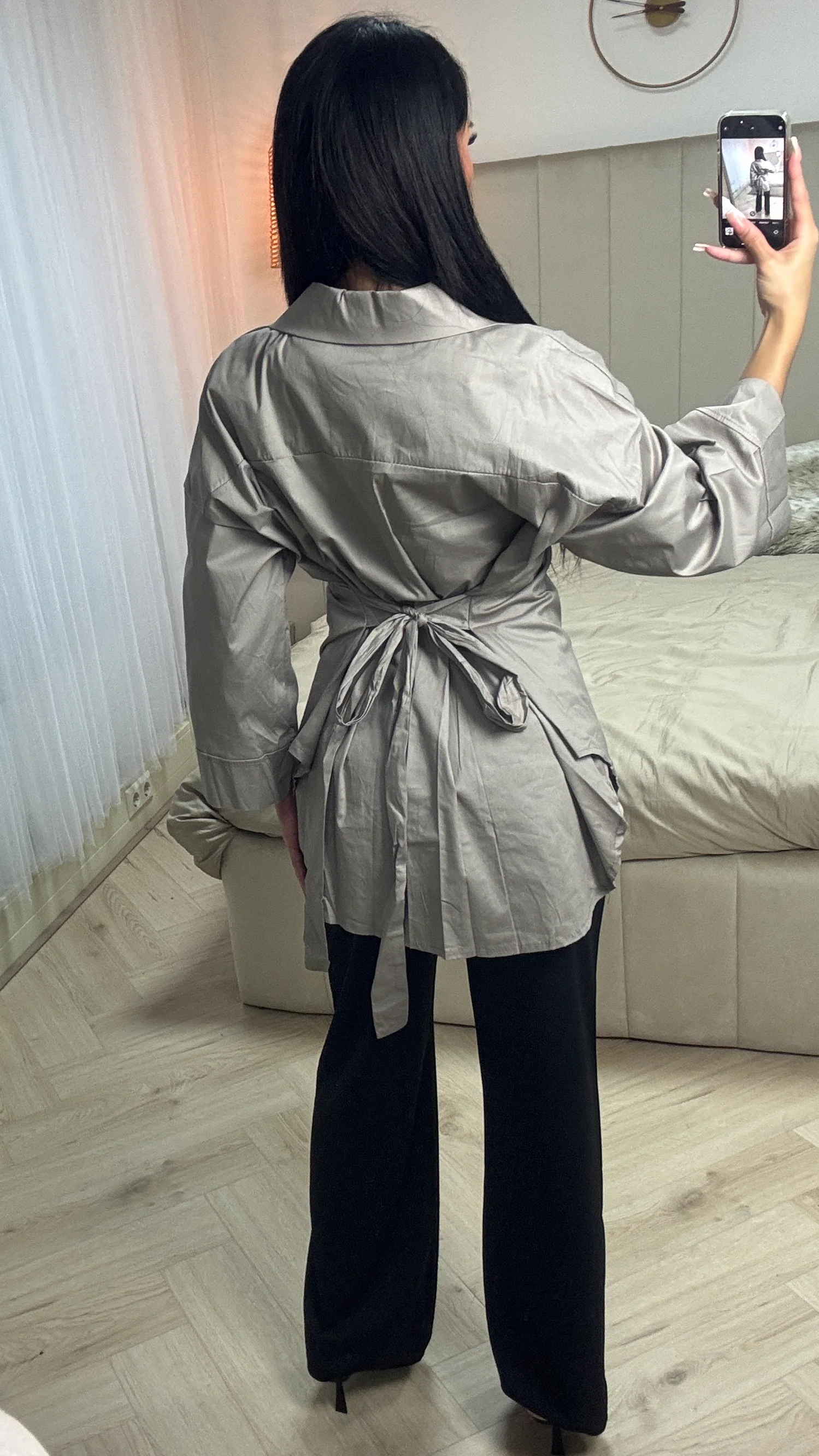 Wide Sleeve Oversized Blouse Side Bows Detail - Image 12