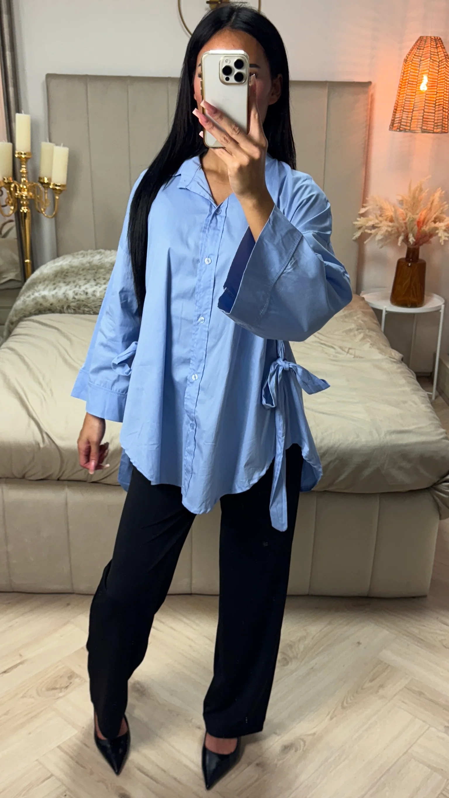 Wide Sleeve Oversized Blouse Side Bows Detail - Image 7