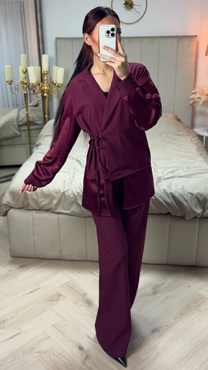 Wrap Cardigan Tie Blouse Set - Image 12