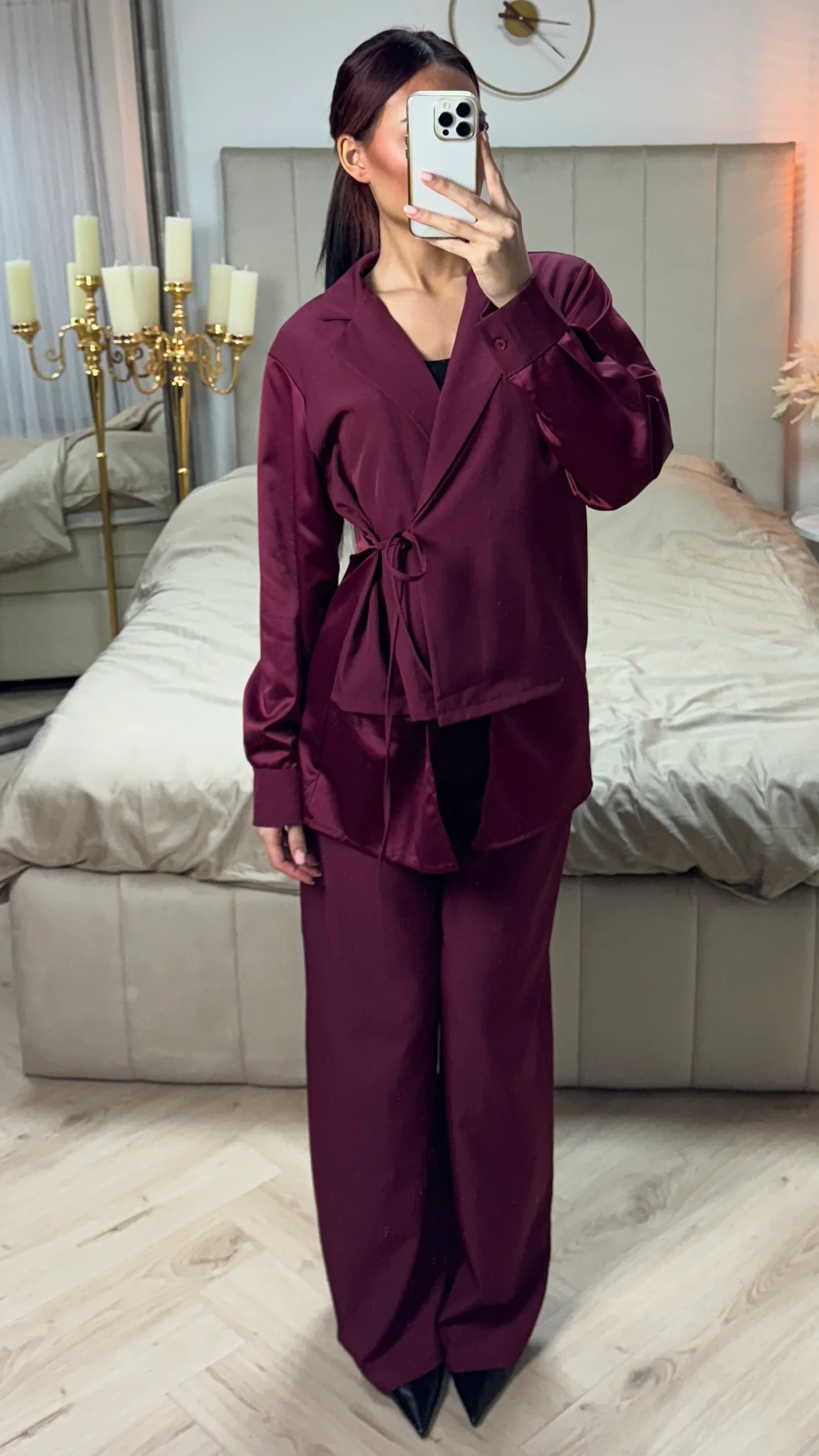 Wrap Cardigan Tie Blouse Set - Image 13