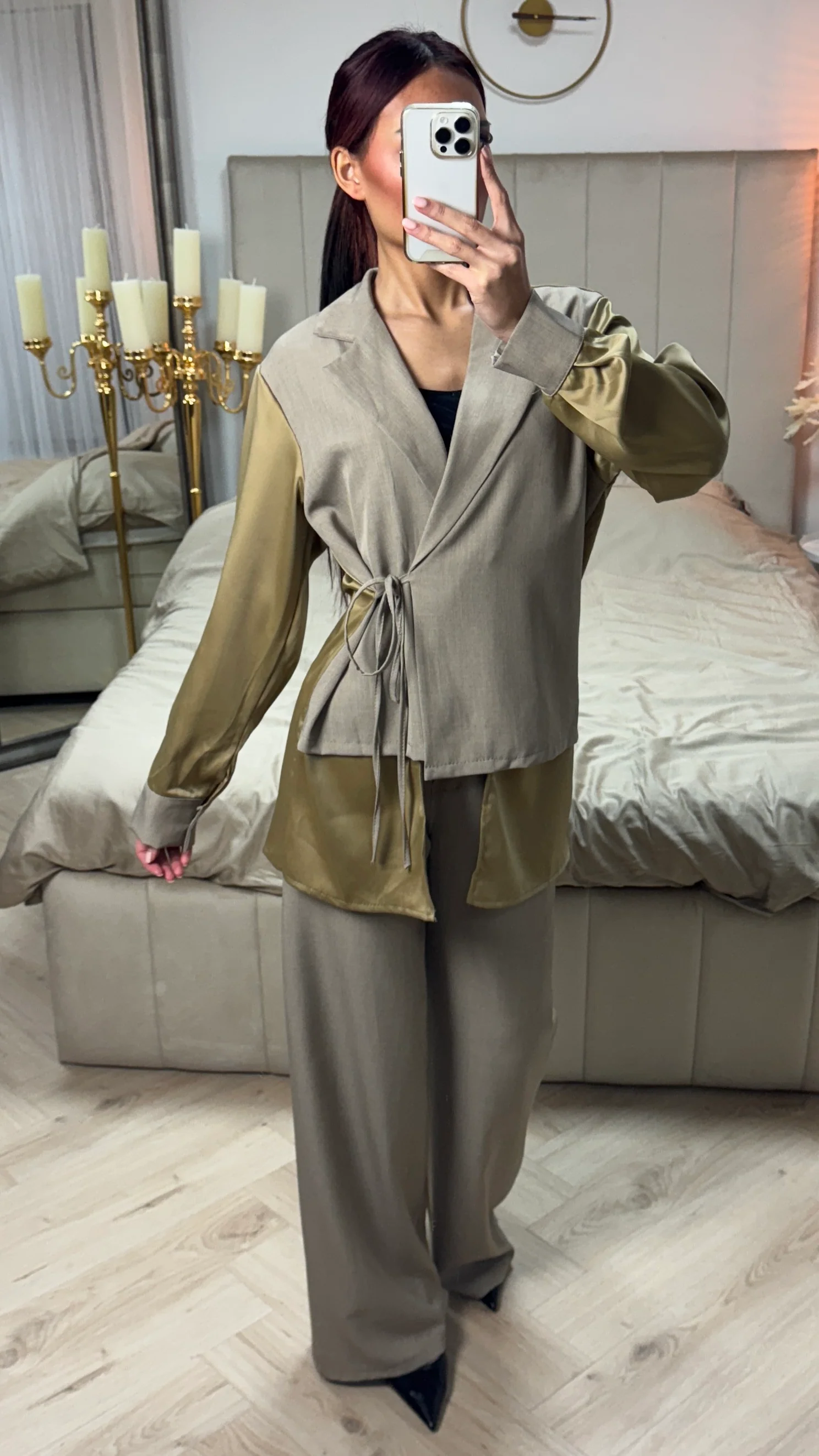 Wrap Cardigan Tie Blouse Set - Image 17