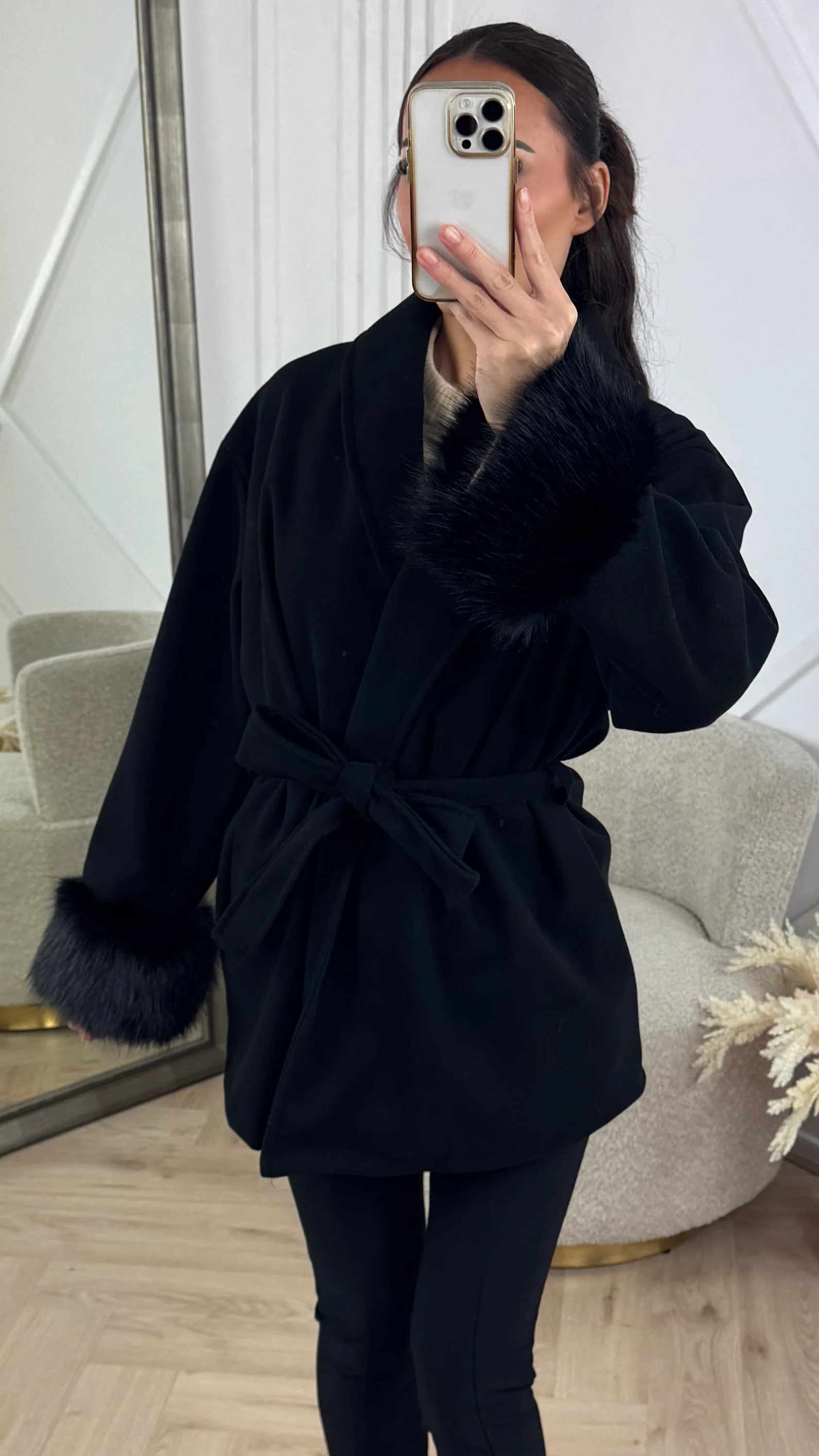 Wrap Coat met Faux Fur Manchetten - Image 3