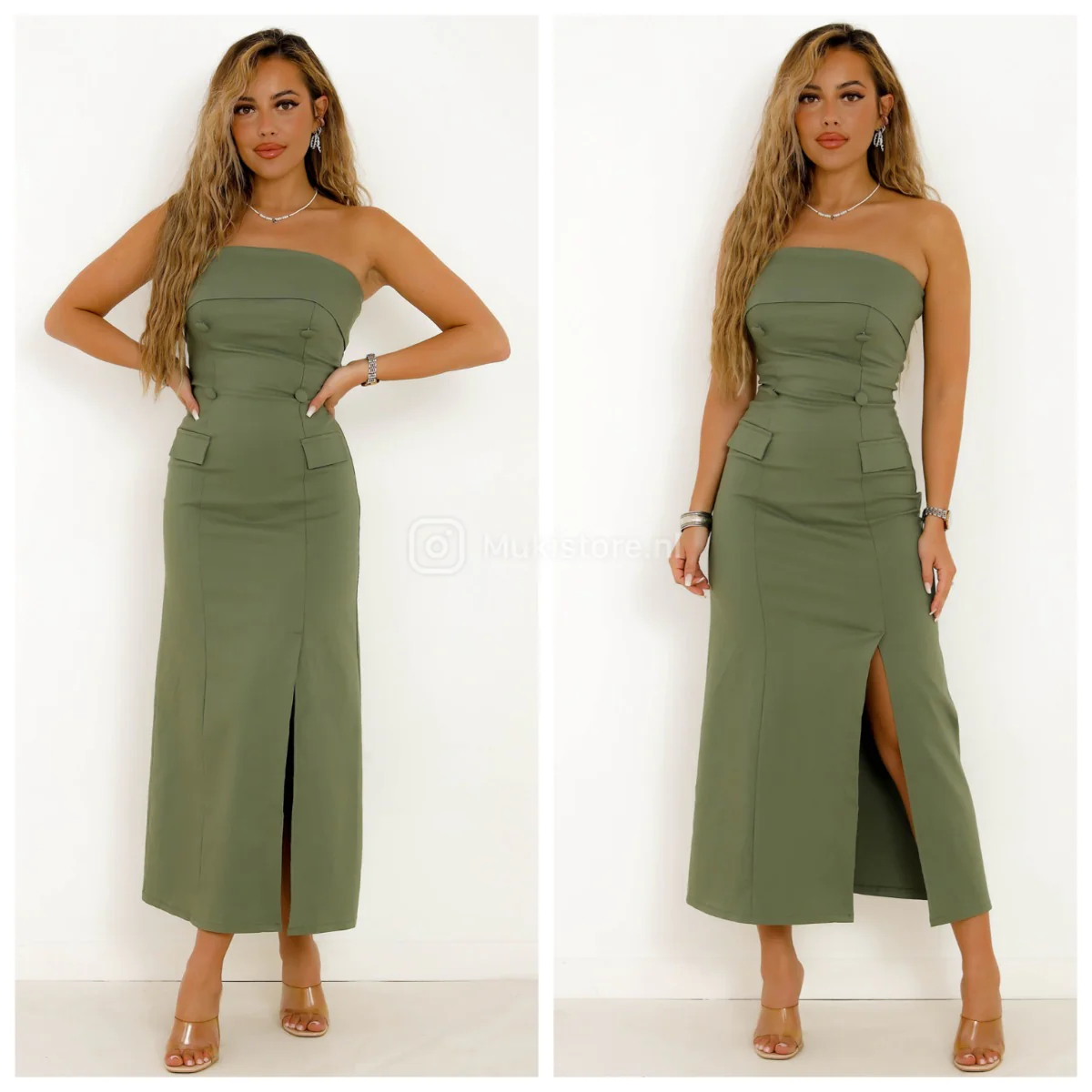 Wrap Dress Front Split Buttons Detail