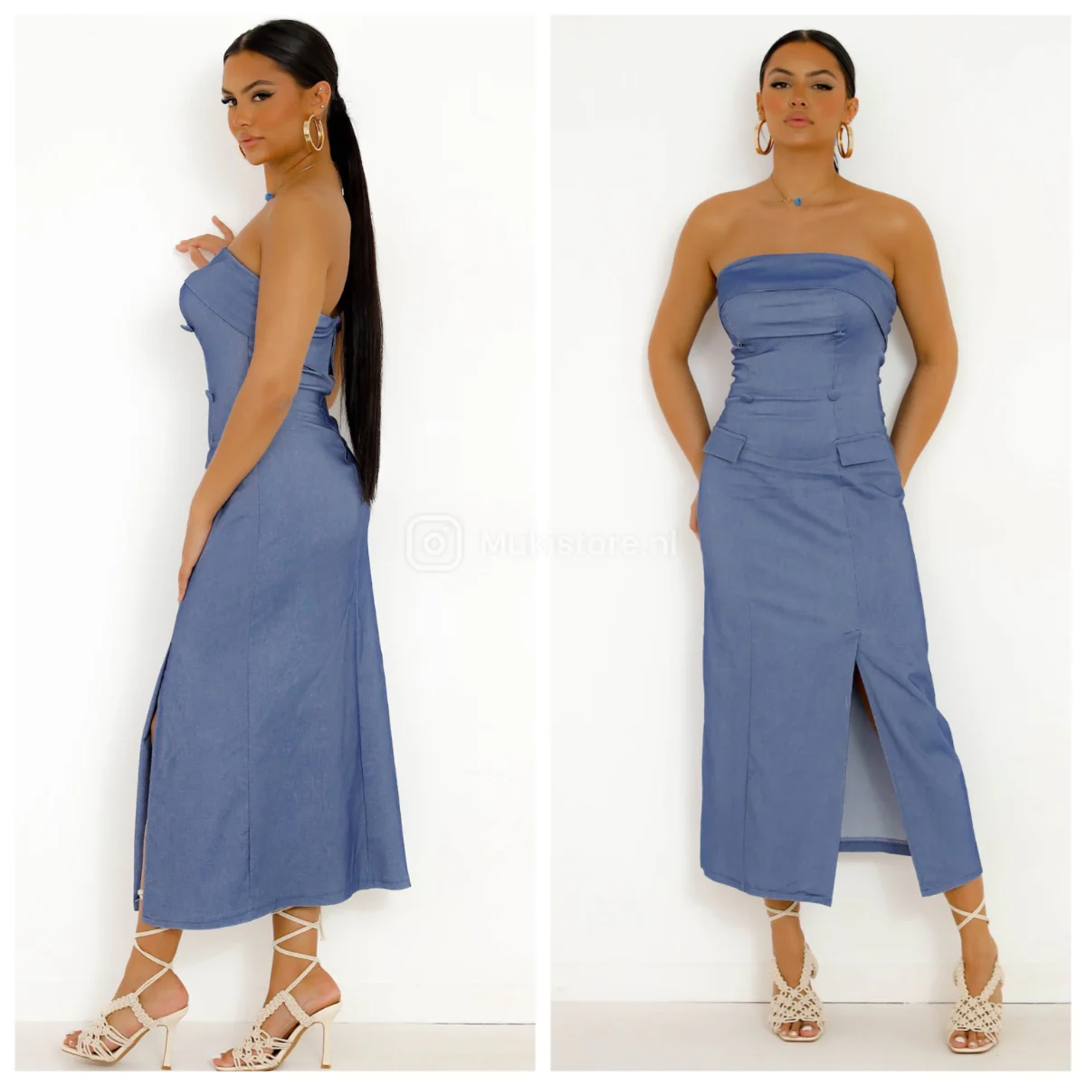 Wrap Dress Front Split Buttons Detail - Image 3
