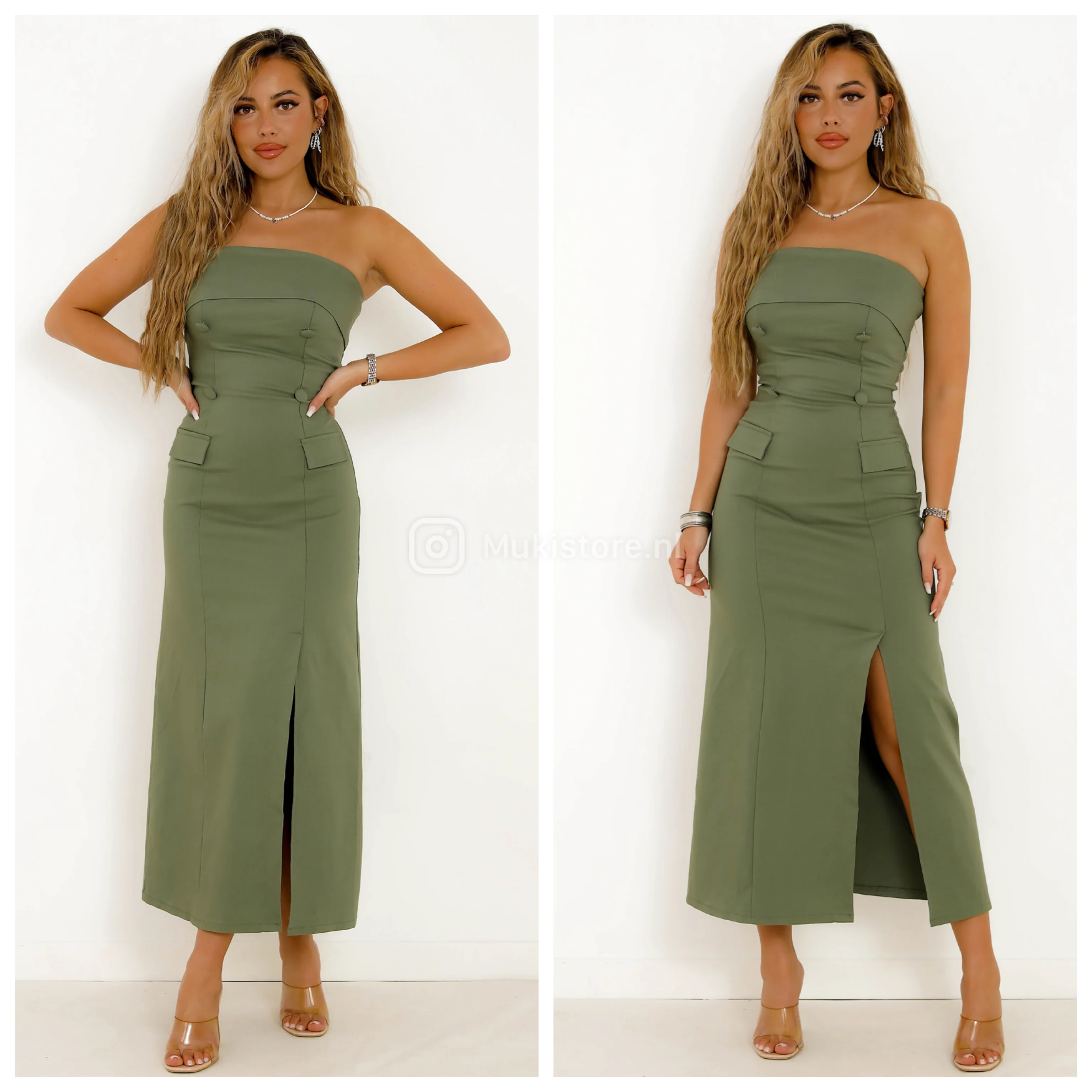 Wrap Dress Front Split Buttons Detail - Image 8