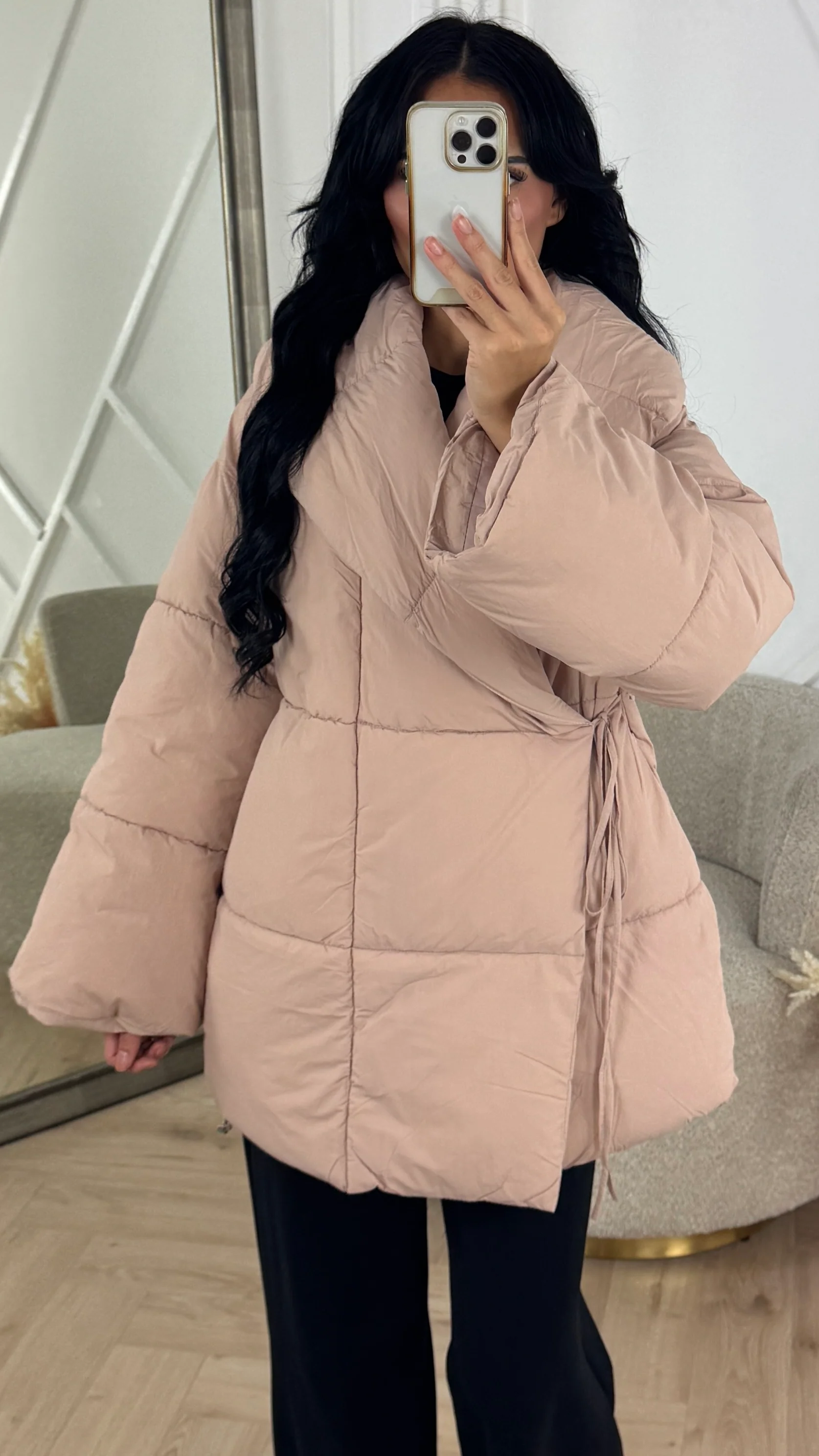 Wrap Puffer Jas met Strikdetail