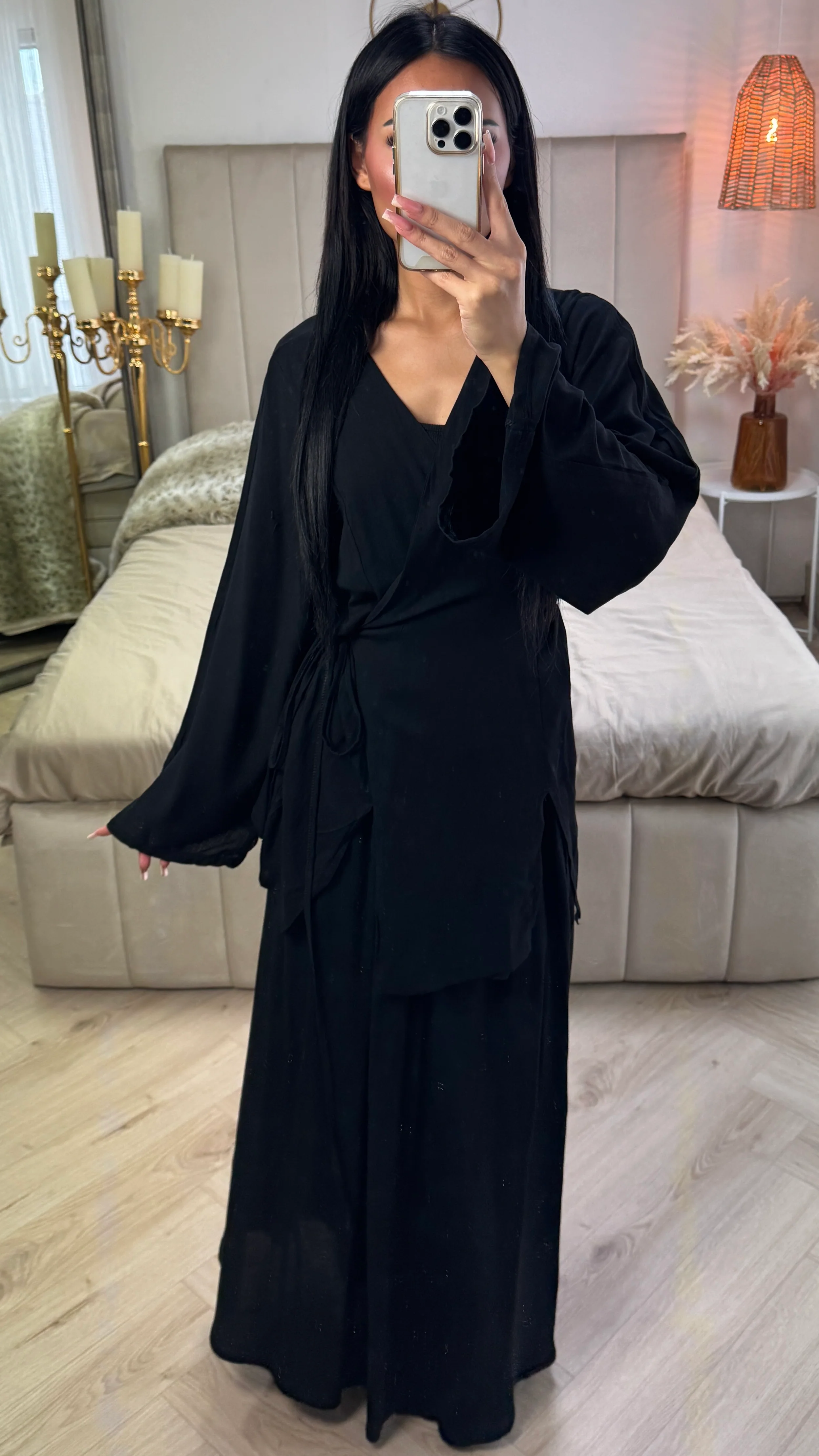 Wrap Splits Cardigan Tie Belt Skirt Set - Image 2