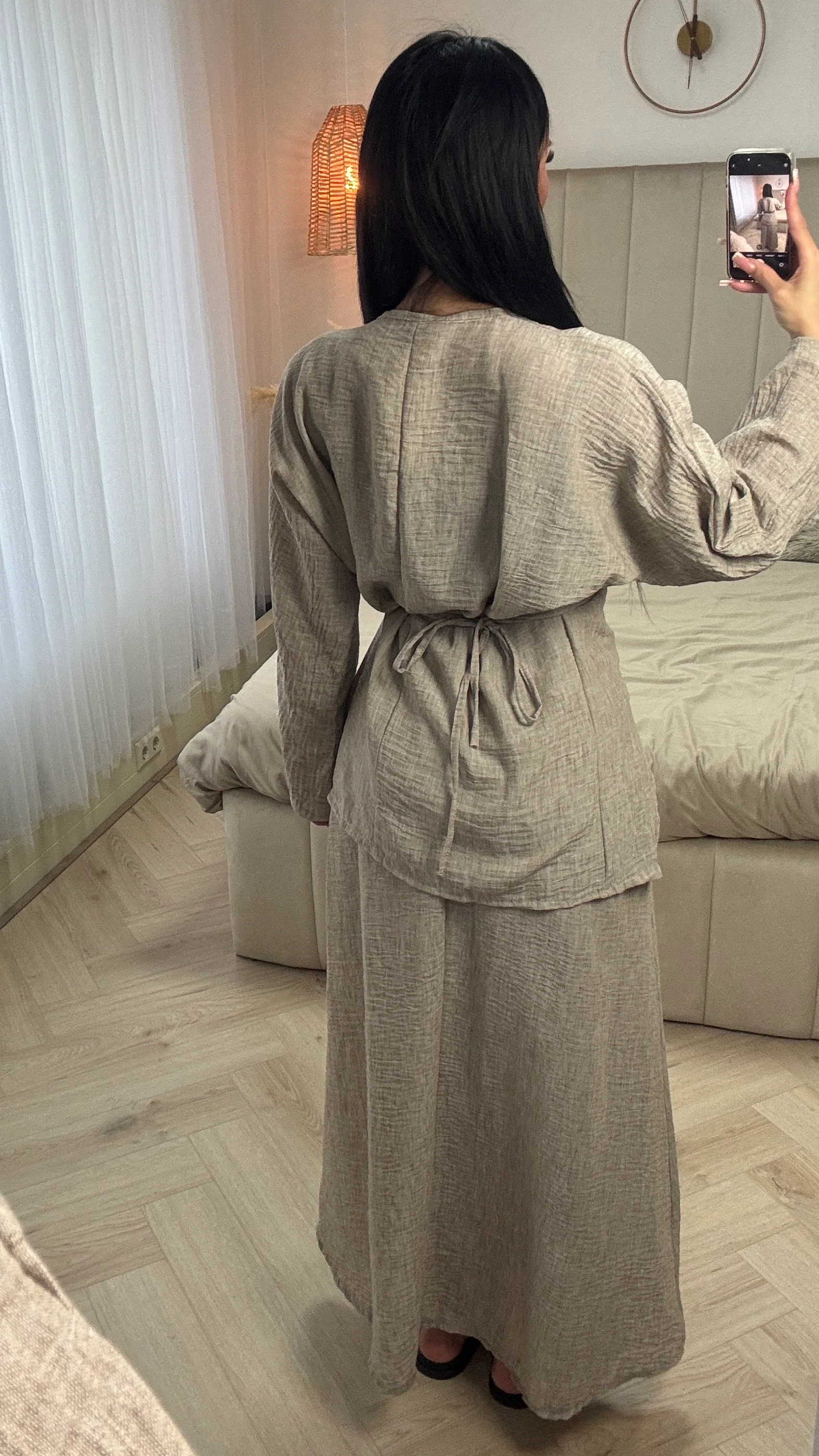 Wrap Splits Cardigan Tie Belt Skirt Set - Image 3