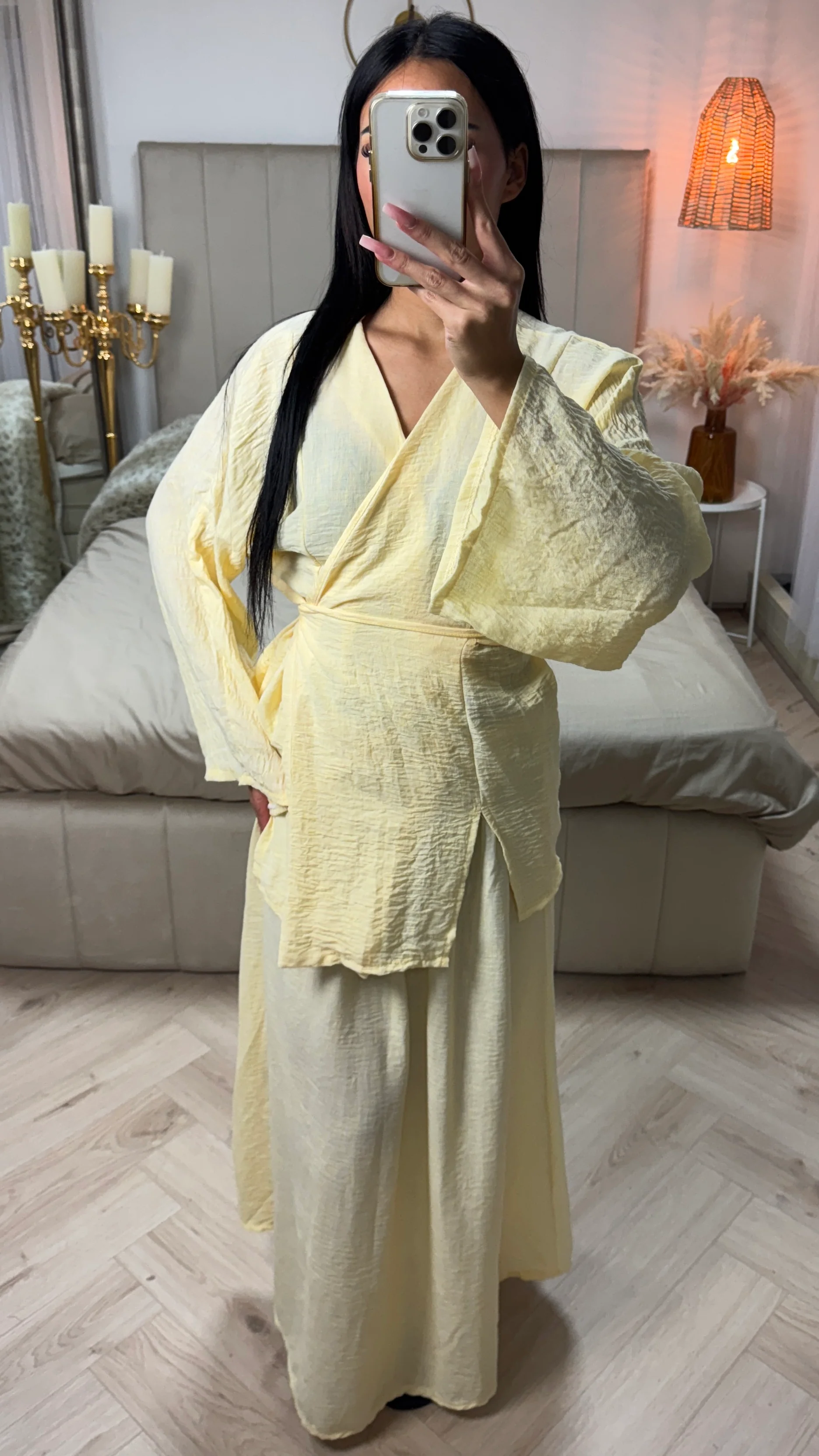 Wrap Splits Cardigan Tie Belt Skirt Set - Image 8