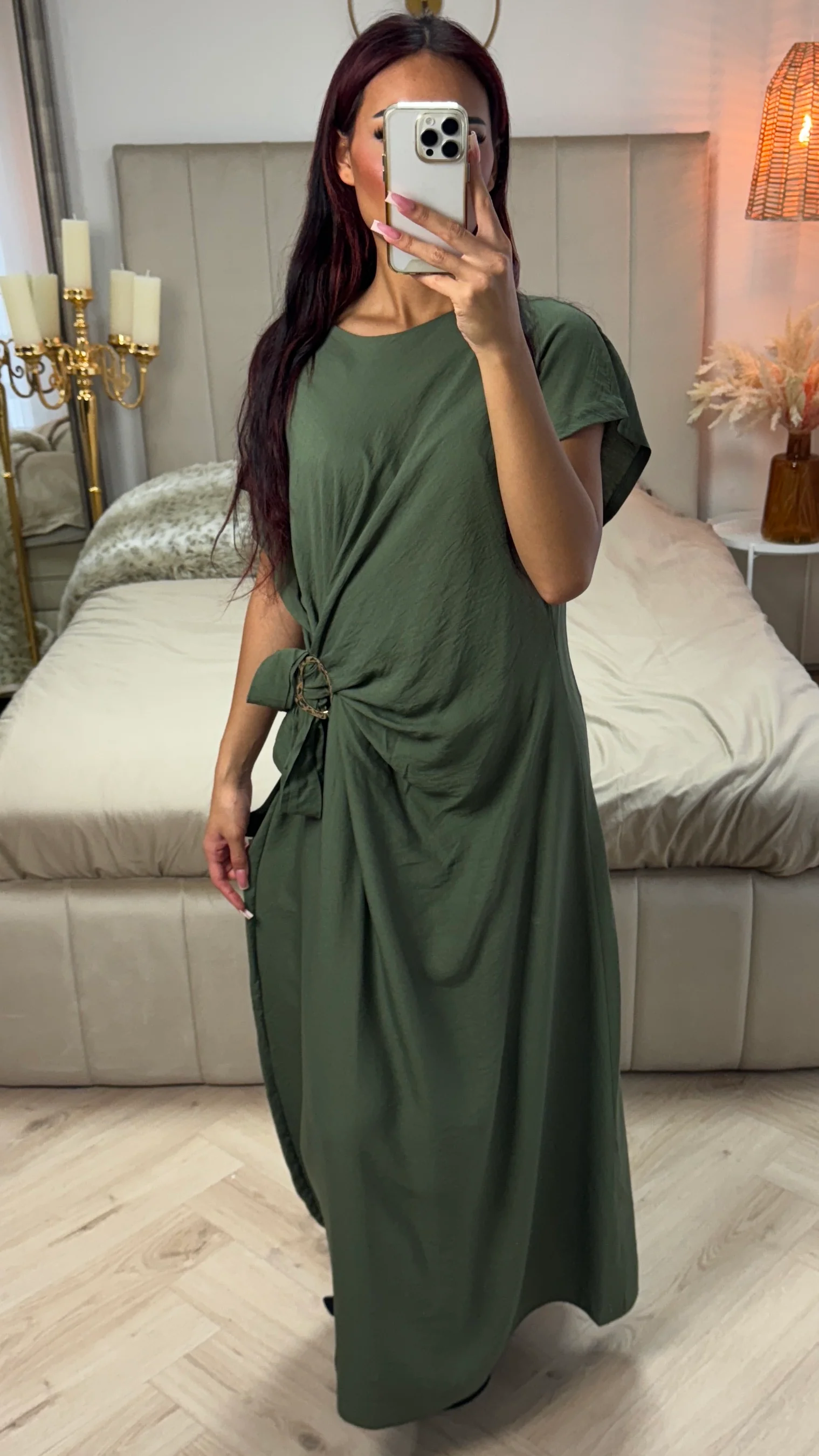 Wrap Tie Belt Golden Detail Dress - Image 7