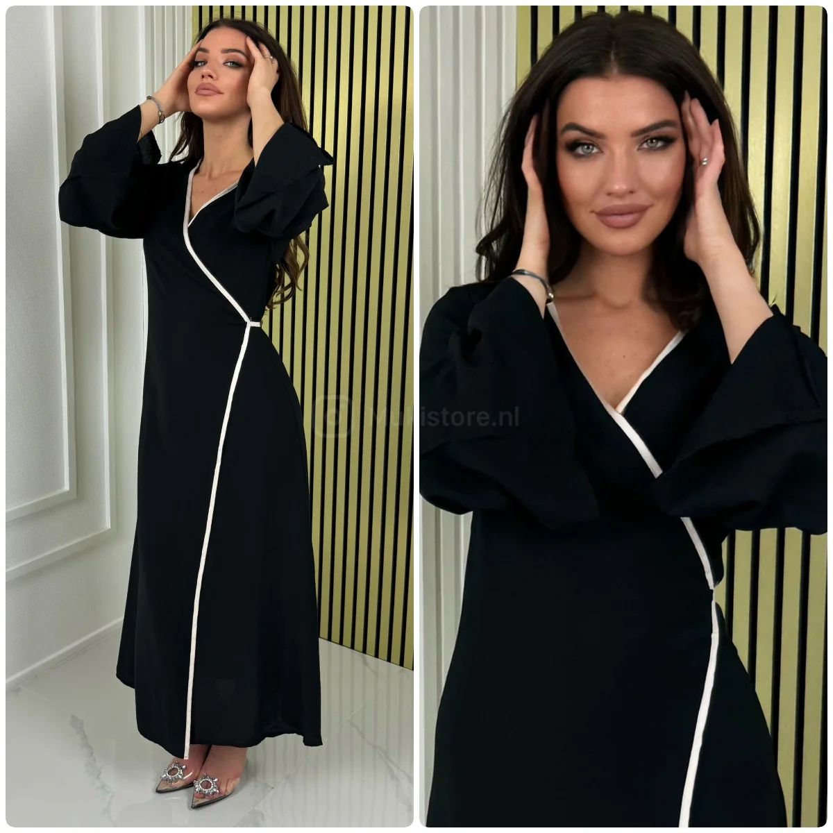 Wrapped Tie Belt Kimono Stripe Detail