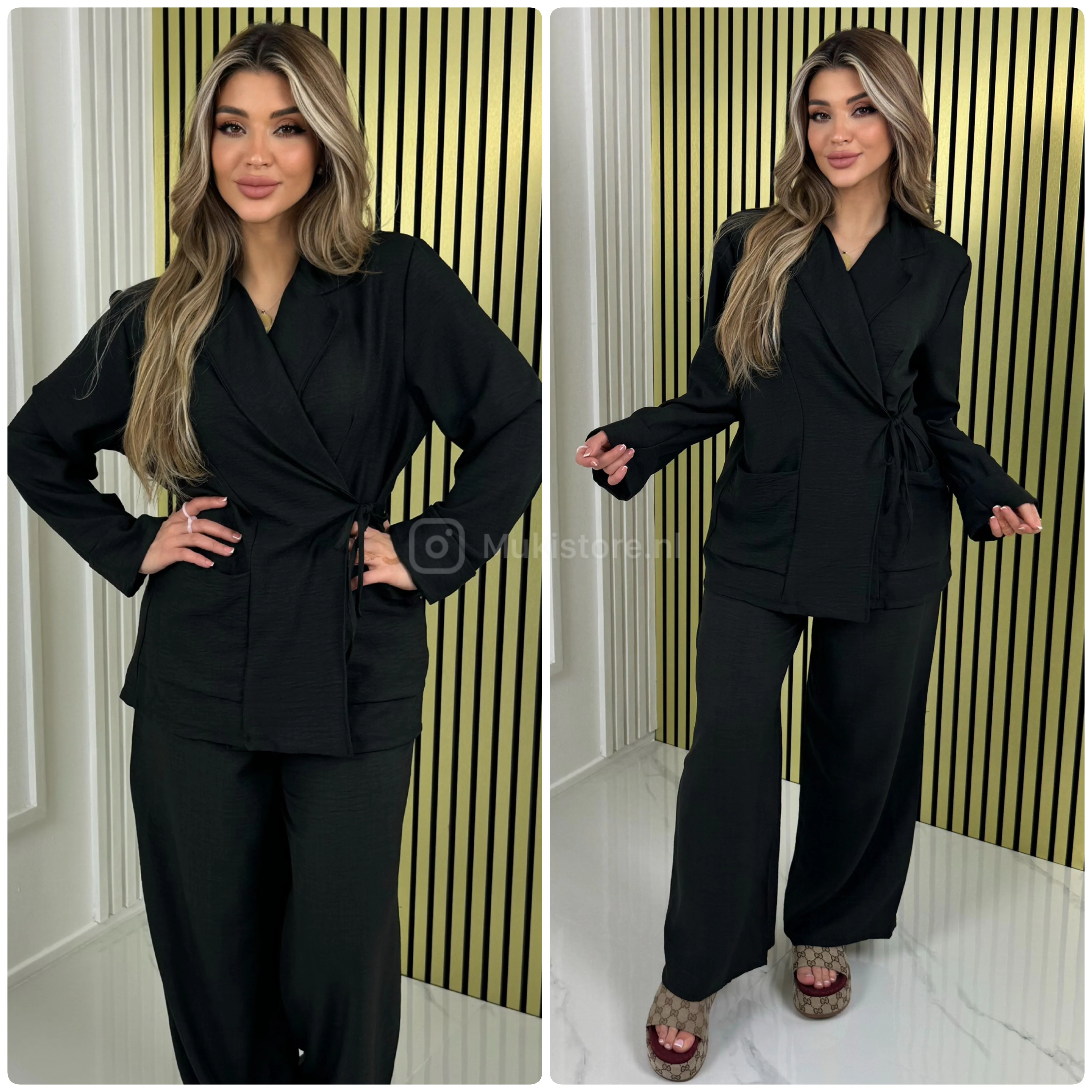Wrapped Tie Top Pocket Detail Wide Leg Set - Image 8