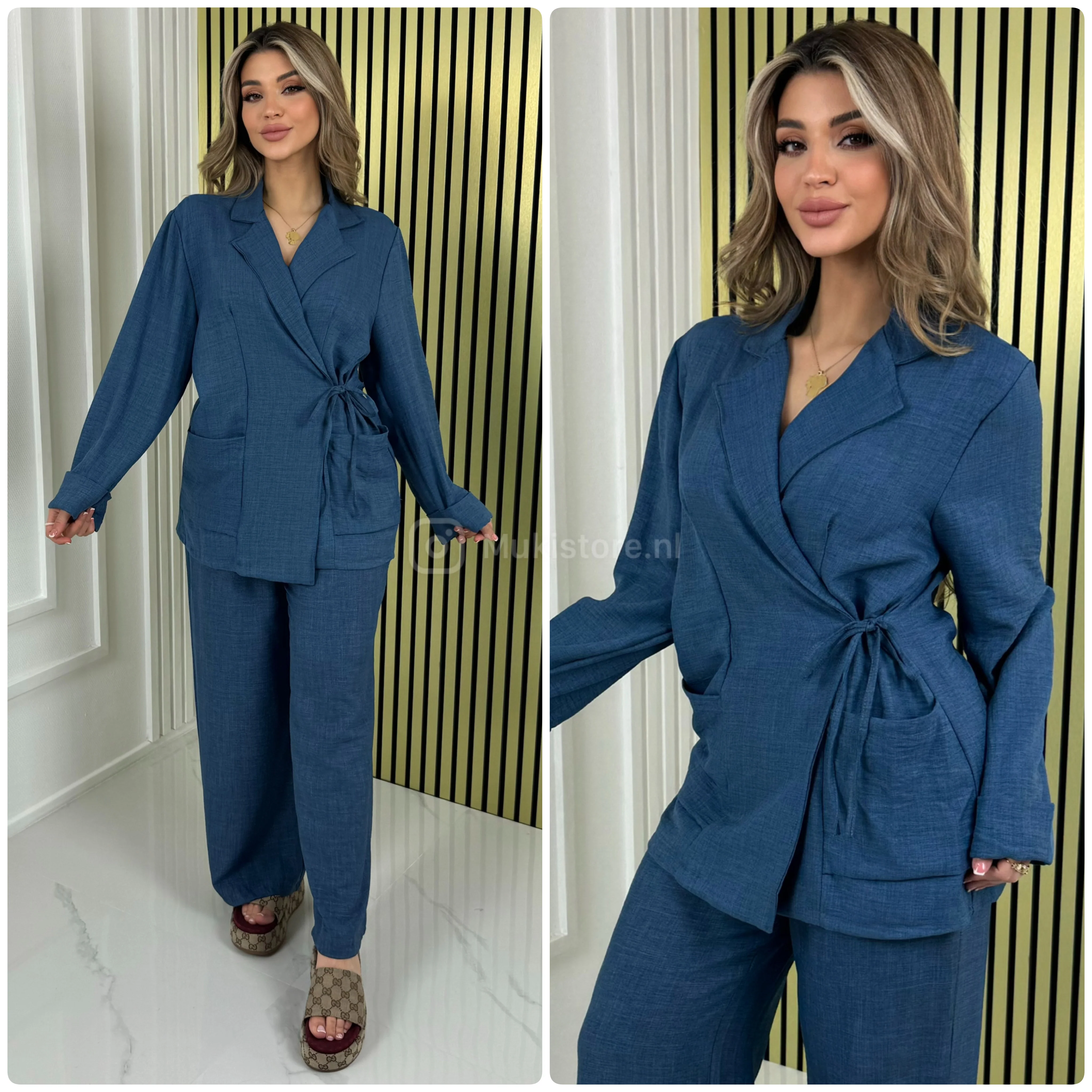 Wrapped Tie Top Pocket Detail Wide Leg Set - Image 9