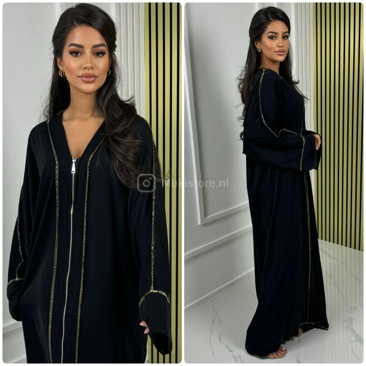 Zipper Abaya Golden Seam Detail - Image 5