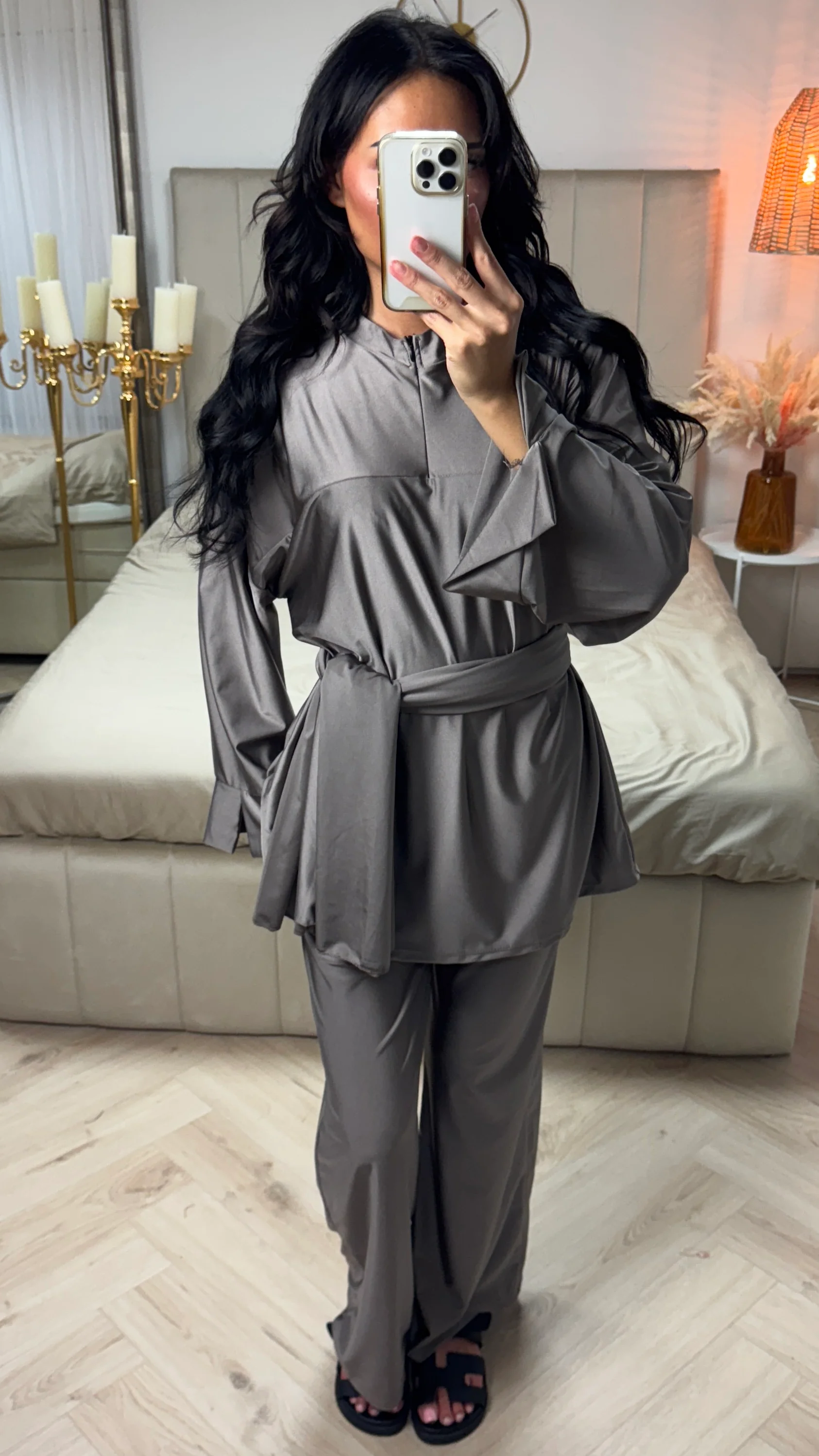 Zipper Essential Burkini Split Sleeve Detail + Hijab -Tie Belt - Image 11