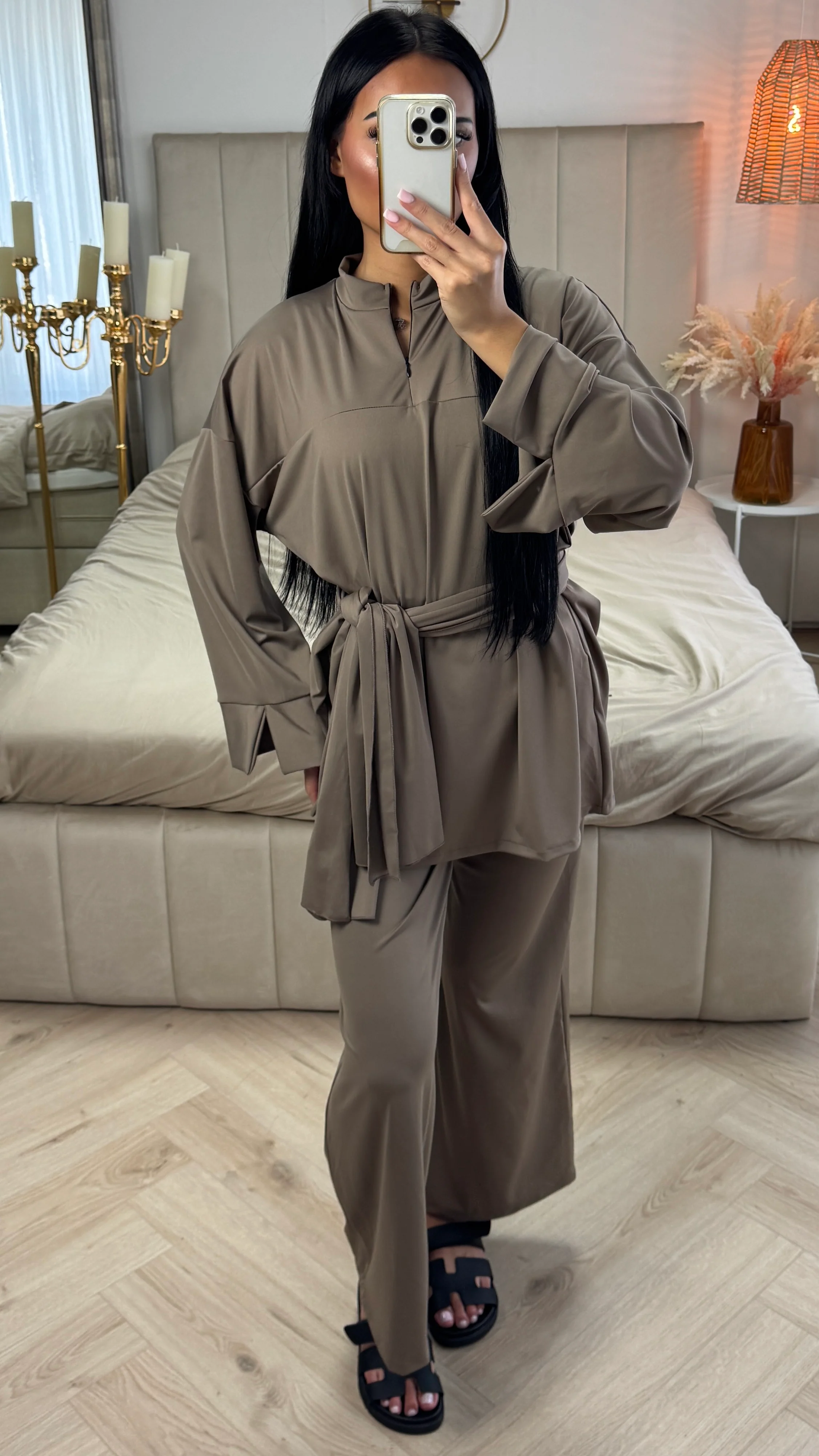 Zipper Essential Burkini Split Sleeve Detail + Hijab -Tie Belt - Image 14