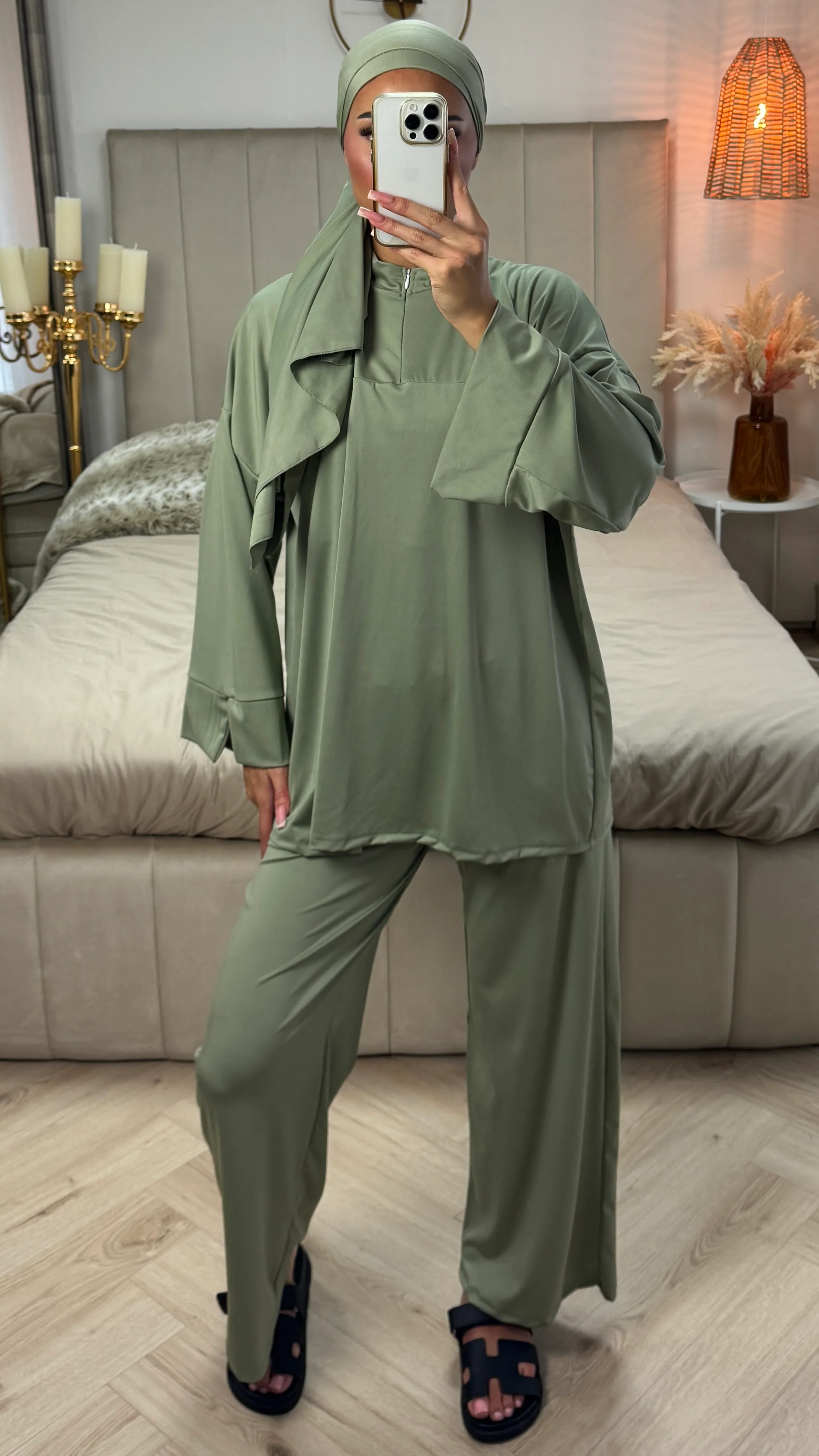 Zipper Essential Burkini Split Sleeve Detail + Hijab -Tie Belt - Image 3