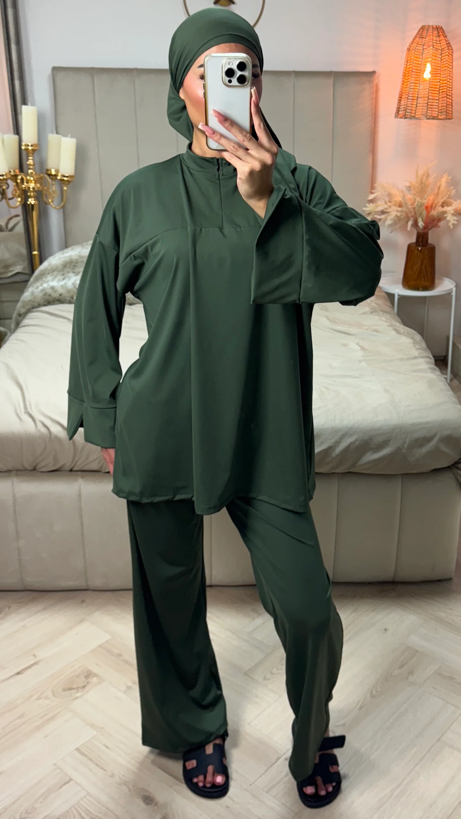 Zipper Essential Burkini Split Sleeve Detail + Hijab -Tie Belt - Image 5