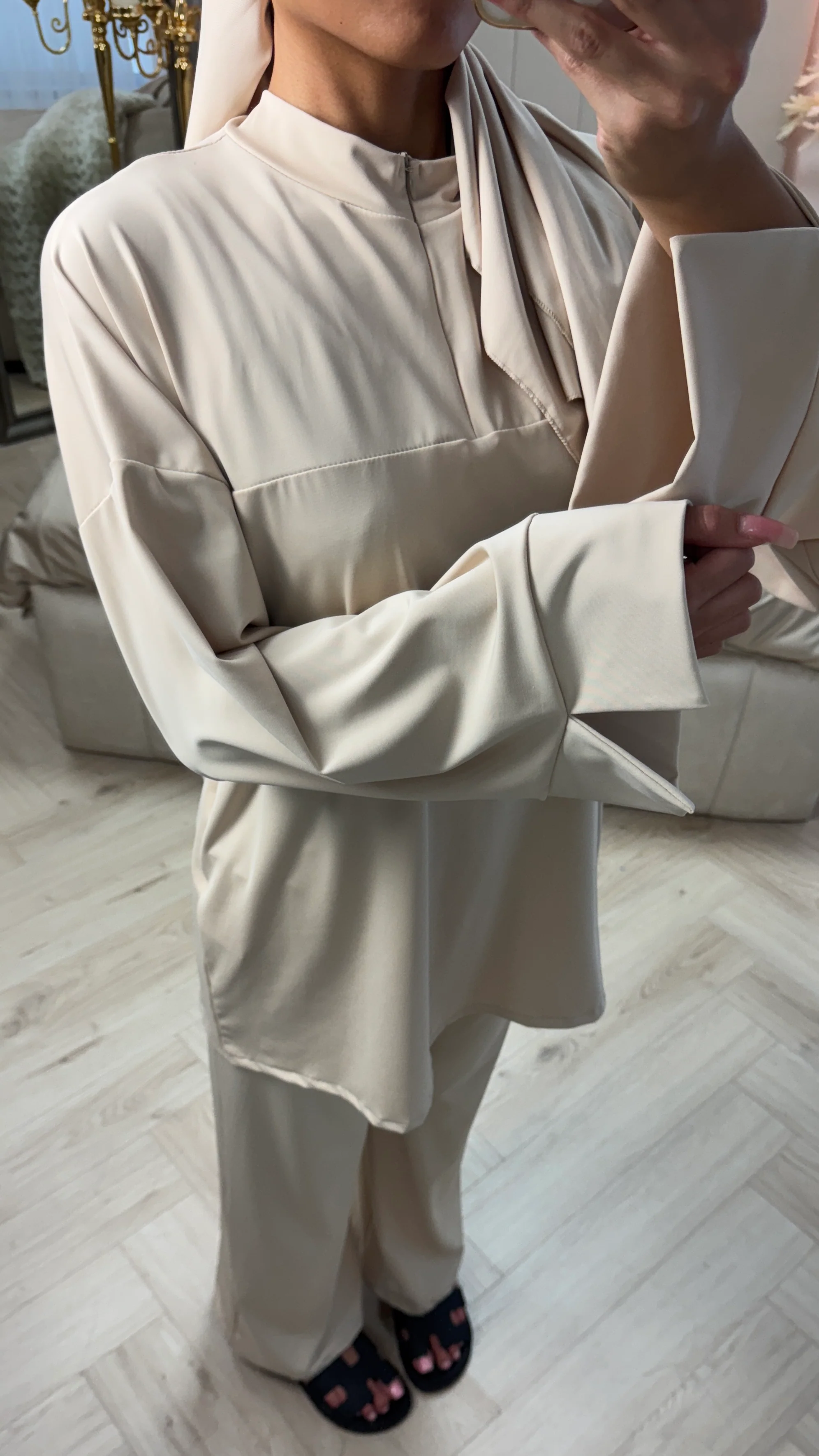 Zipper Essential Burkini Split Sleeve Detail + Hijab -Tie Belt - Image 8