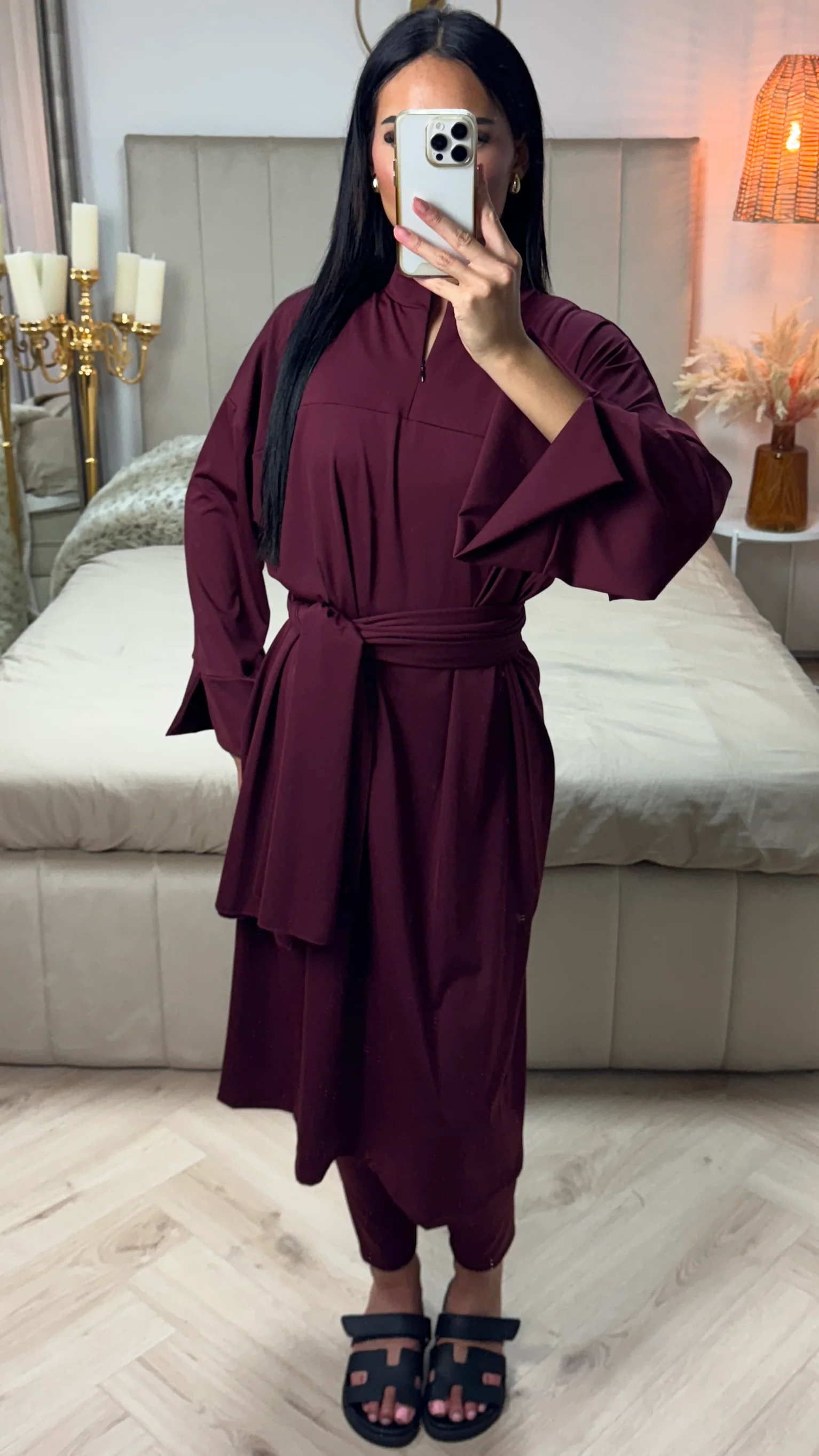 Zipper Essential Long Burkini Split Sleeve Detail + Hijab -Tie Belt - Image 10