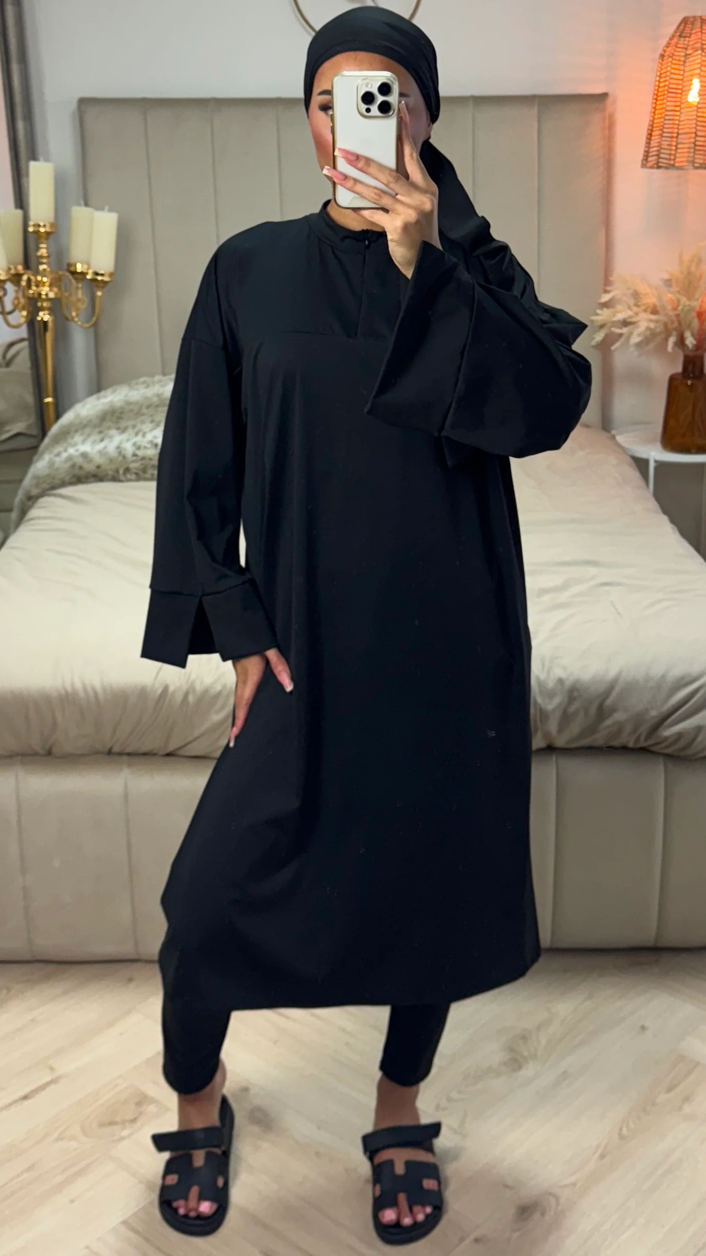 Zipper Essential Long Burkini Split Sleeve Detail + Hijab -Tie Belt - Image 5
