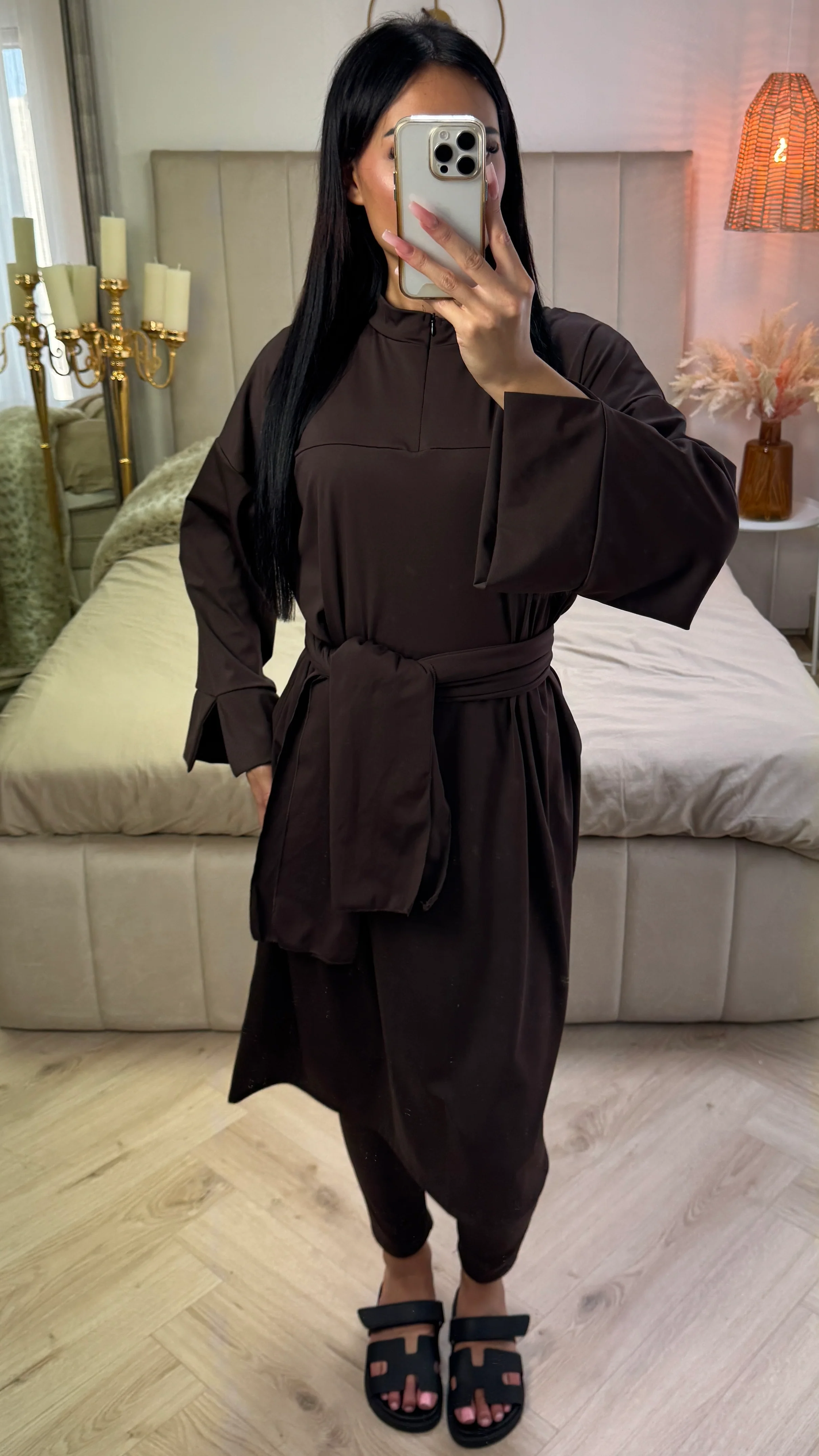 Zipper Essential Long Burkini Split Sleeve Detail + Hijab -Tie Belt - Image 9